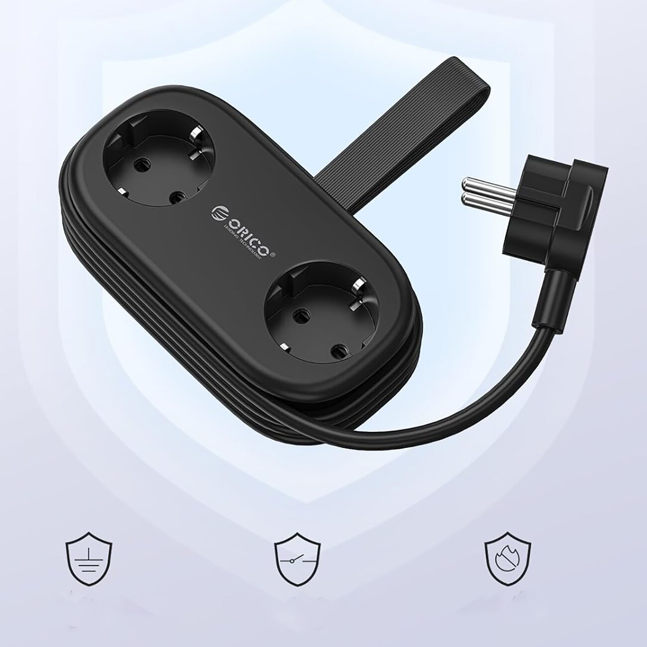 Orico AP3 20 W 5-i-1-stikkontakt 2x vekselstrøm + 2x USB-A + 1x USB-C – Svart / Ladestikkontakt