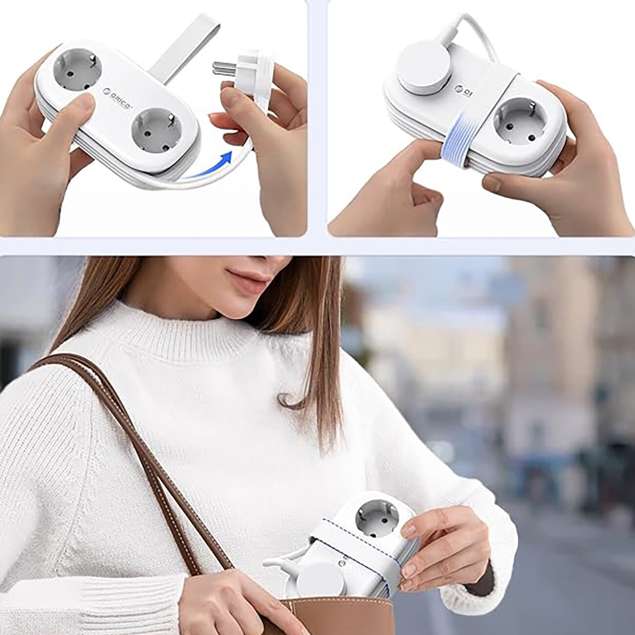 Orico APP 15,5 W 5-i-1 stikkontaktliste 2x vekselstrøm + 2x USB-A + 1x USB-C – hvit