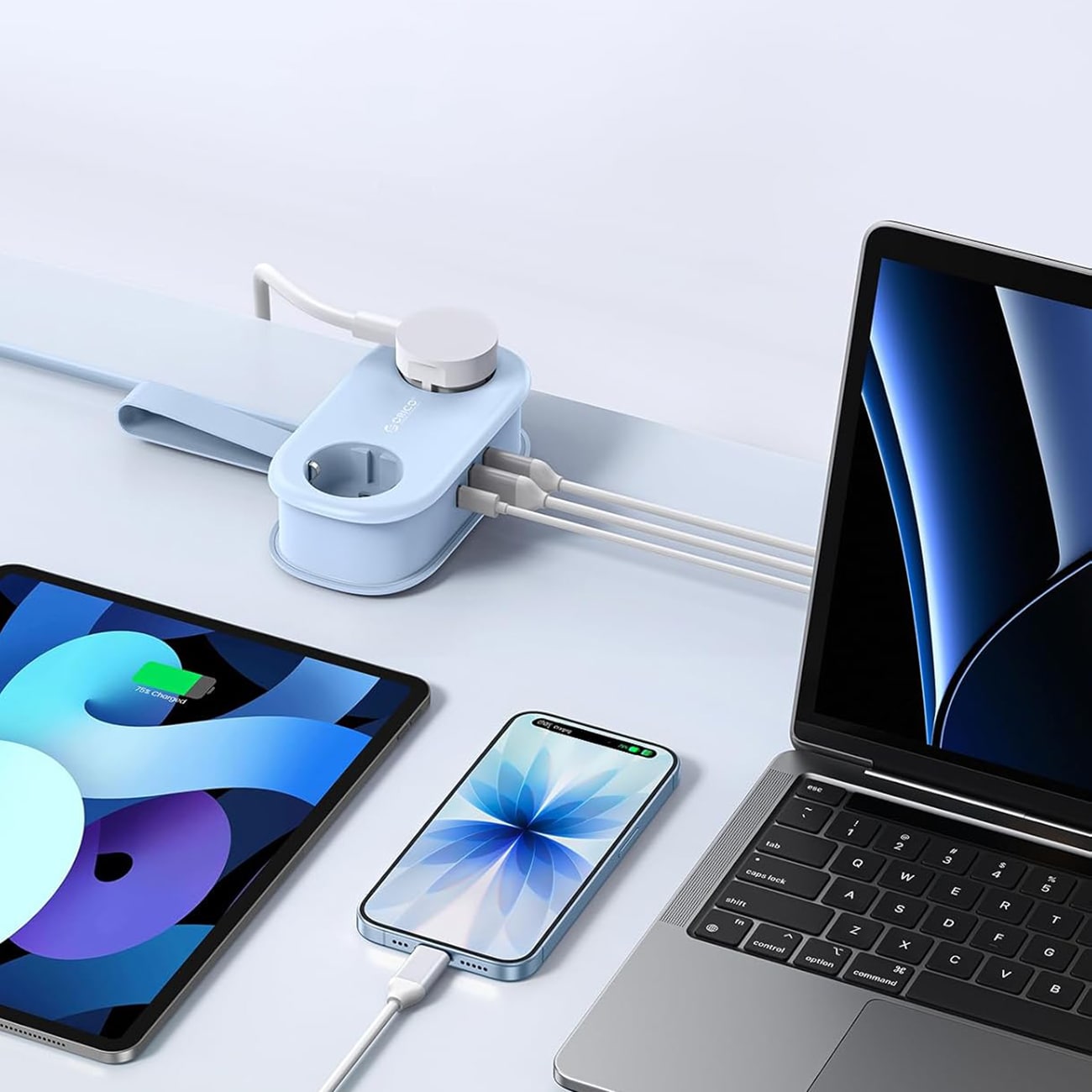 Orico AP3 20 W GaN 5-i-1-stikkontakt 2x vekselstrøm + 2x USB-A + 1x USB-C – blå / Stikkontakt med USB