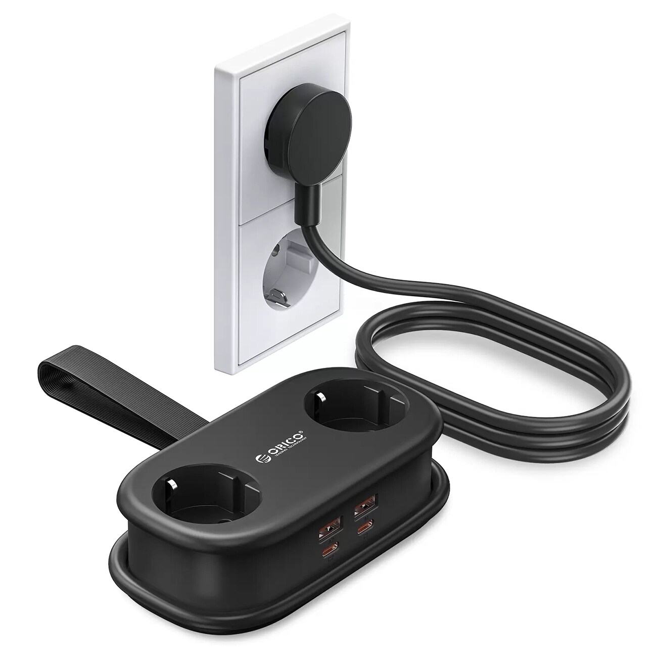 Orico AP3 20 W GaN 5-i-1 stikkontaktliste 2x vekselstrøm + 2x USB-A + 1x USB-C – svart