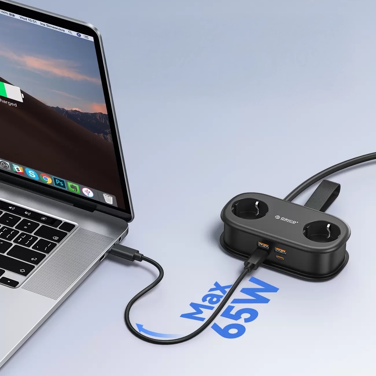 Orico AP3 20 W GaN 5-i-1 stikkontaktliste 2x vekselstrøm + 2x USB-A + 1x USB-C – svart