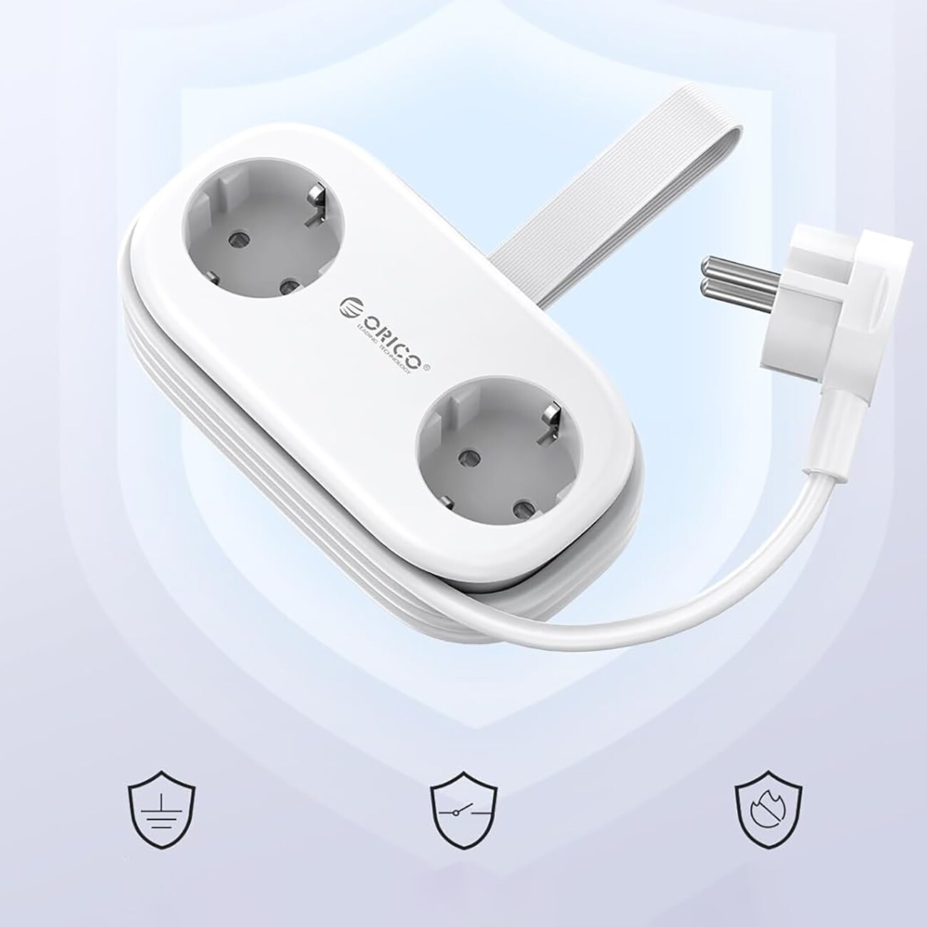 Orico AP3 20 W GaN 5-i-1 stikkontaktliste 2x vekselstrøm + 2x USB-A + 1x USB-C – hvit