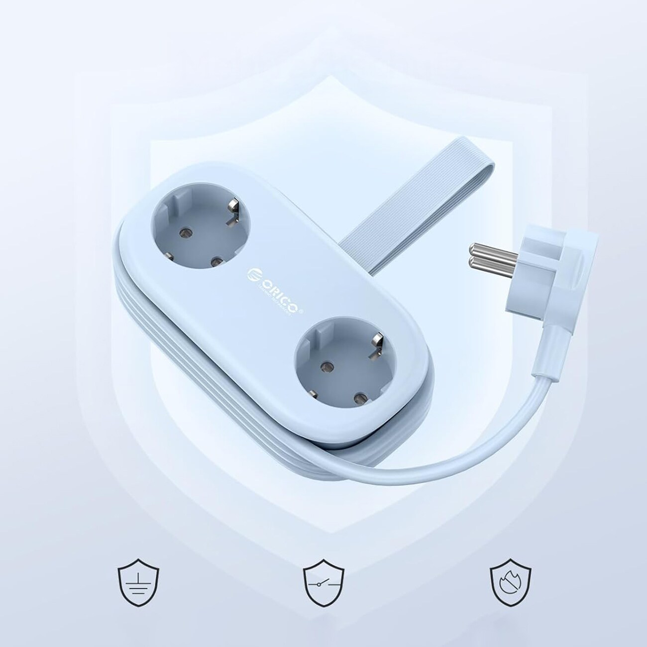 Orico AP3 65 W GaN 6-i-1 stikkontaktliste 2x vekselstrøm + 2x USB-A + 2x USB-C – blå