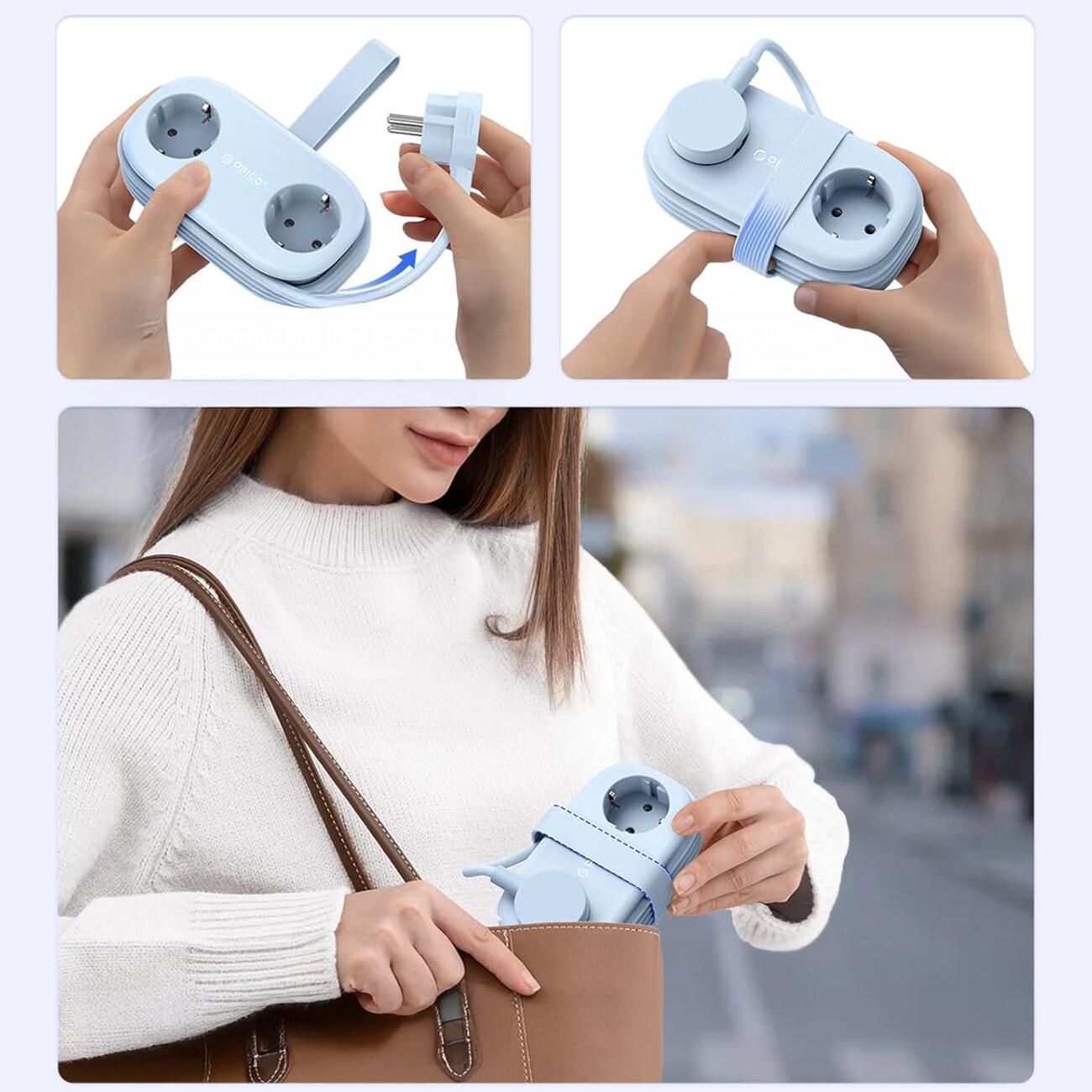 Orico AP3 65 W GaN 6-i-1 stikkontaktliste 2x vekselstrøm + 2x USB-A + 2x USB-C – blå