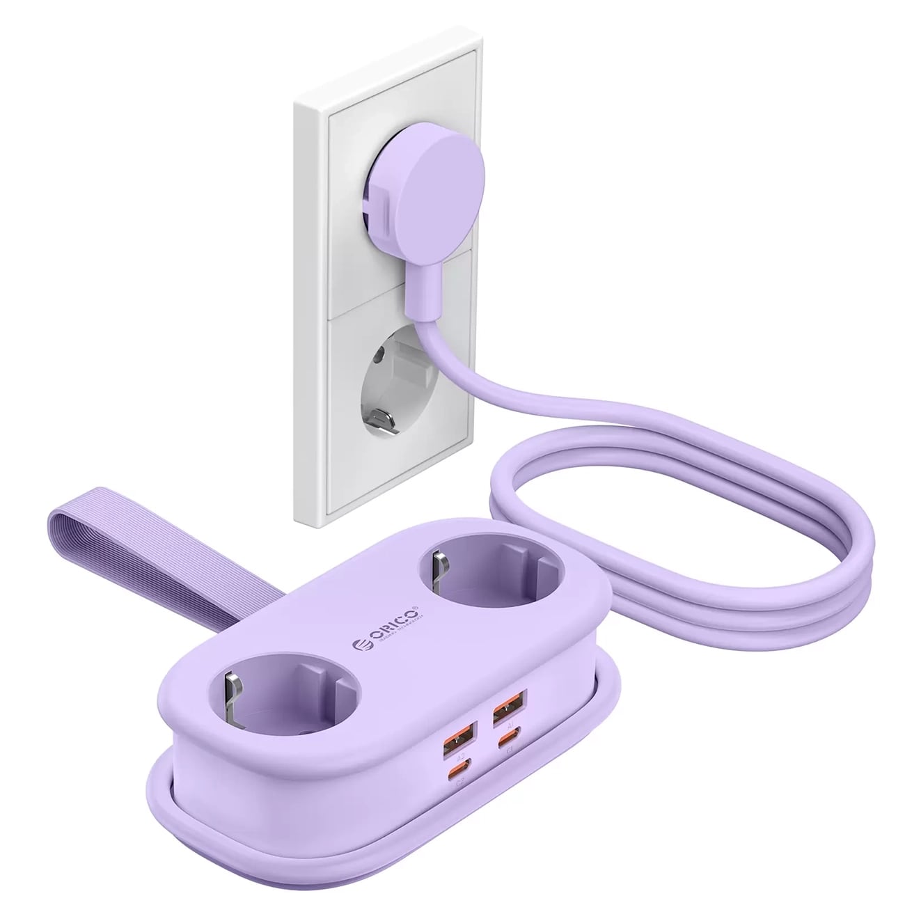 Orico AP3 65 W GaN 6-i-1 stikkontaktliste 2x vekselstrøm + 2x USB-A + 2x USB-C – Lilla