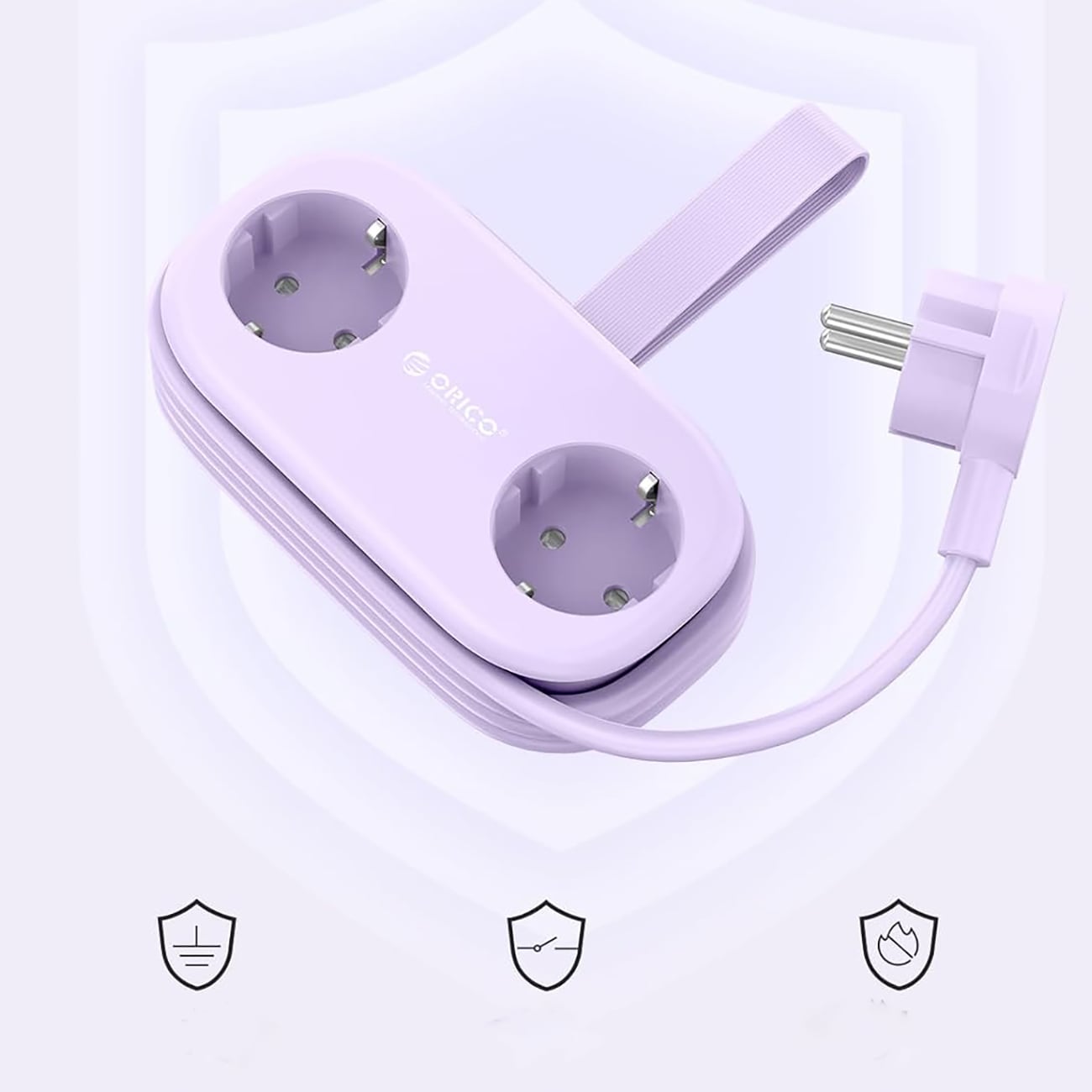 Orico AP3 65 W GaN 6-i-1 stikkontaktliste 2x vekselstrøm + 2x USB-A + 2x USB-C – Lilla