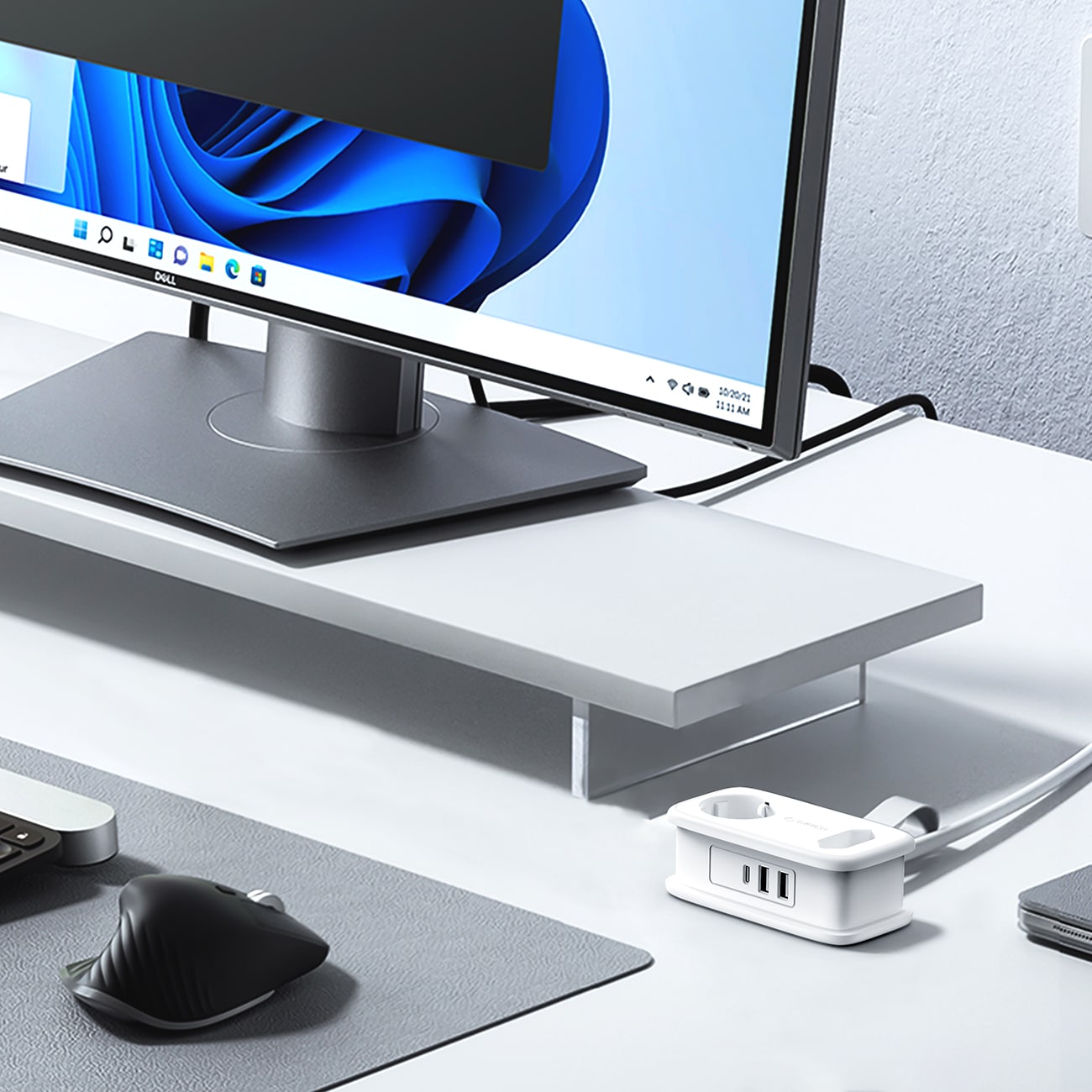 Orico AP3 65 W GaN 6-i-1 stikkontaktliste 2x vekselstrøm + 2x USB-A + 2x USB-C – hvit