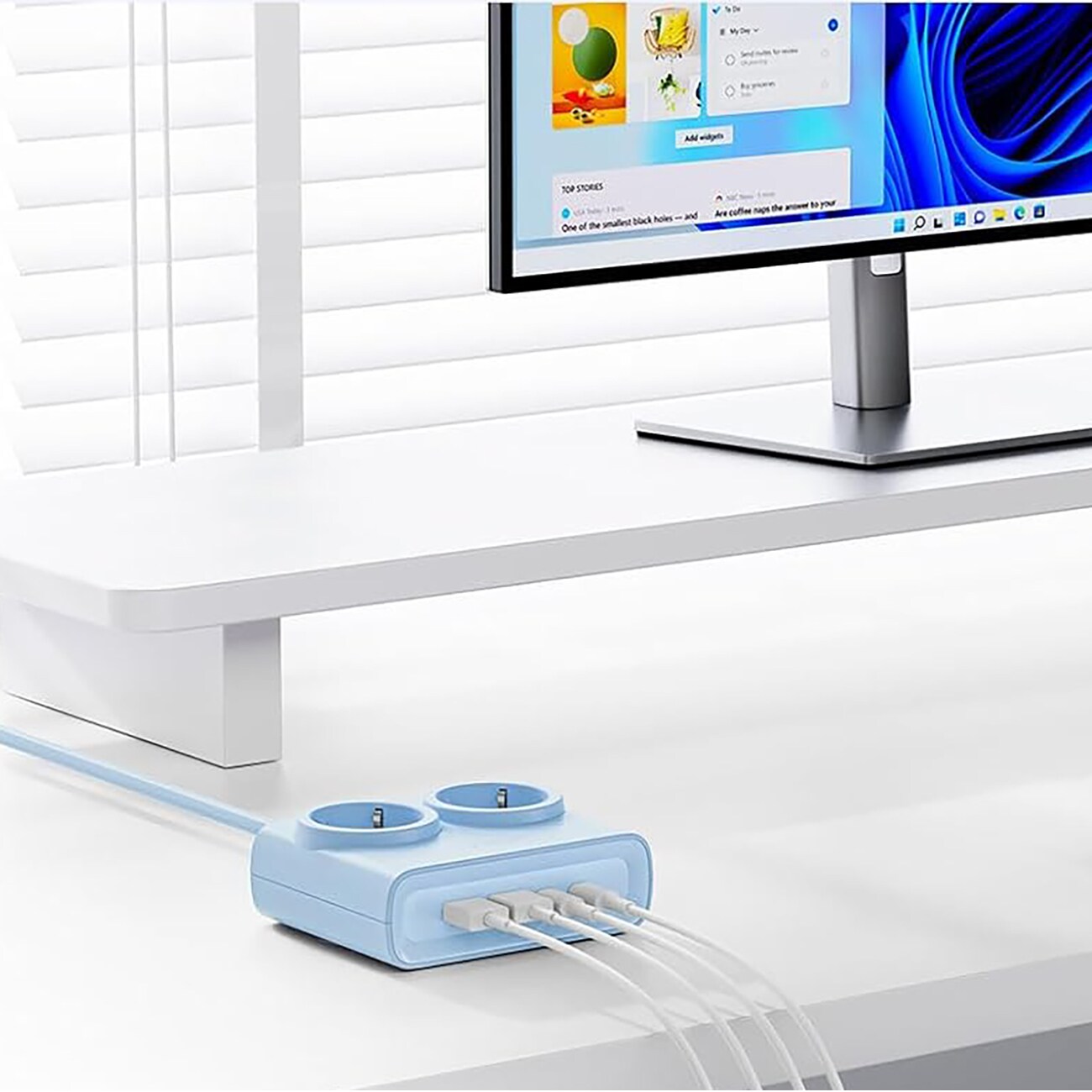 Orico PDC25 25 W 6-i-1 stikkontaktliste 2x vekselstrøm + 2x USB-A + 2x USB-C – blå