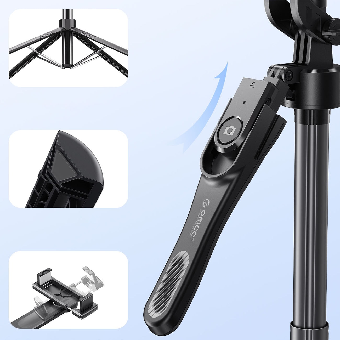 Selfiestang Orico SPN185 1/4" stativ for mobilkamera, 360° rotasjon, Bluetooth 5.2 – svart