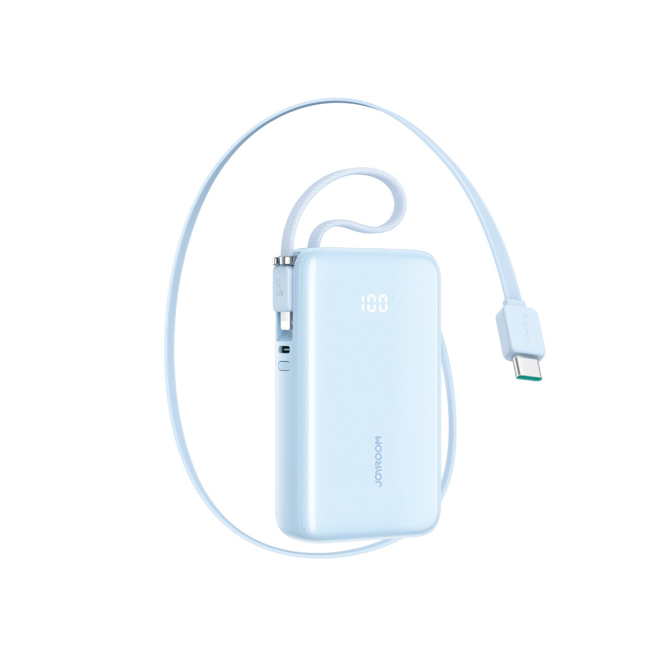 Joyroom JR-PR2L 10 000 mAh 35 W powerbank m/ uttrekkbar USB-C og Lightning-kabel m/snorfeste – blå