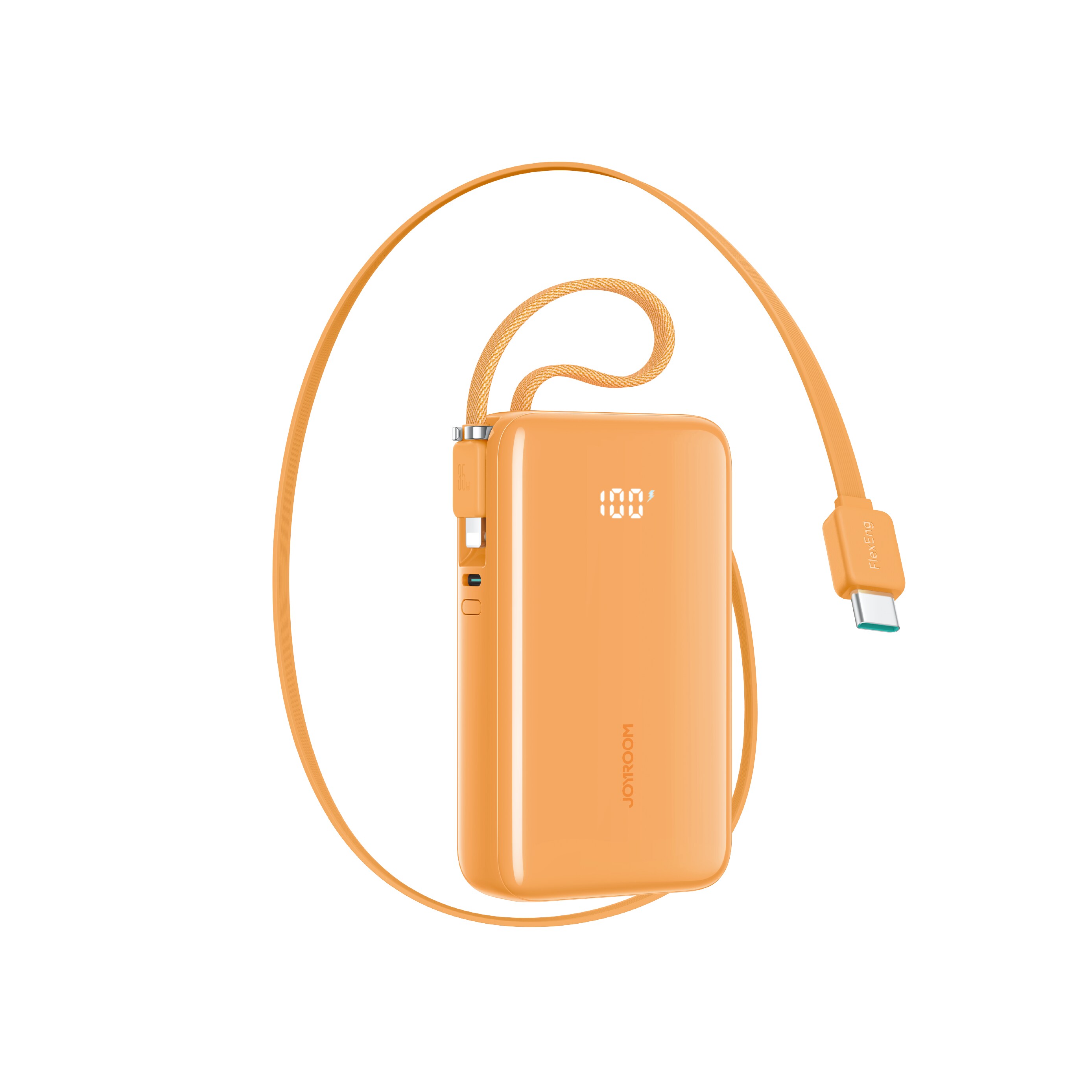 Joyroom JR-PR2 35 W 10 000 mAh powerbank med innebygde USB-C- og Lightning-kabler – oransje