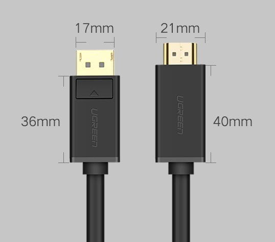 Ugreen ensrettet DisplayPort-til-HDMI-kabel, 4K, 30 Hz, 32 AWG, 1,5 m, svart (DP101 10239)