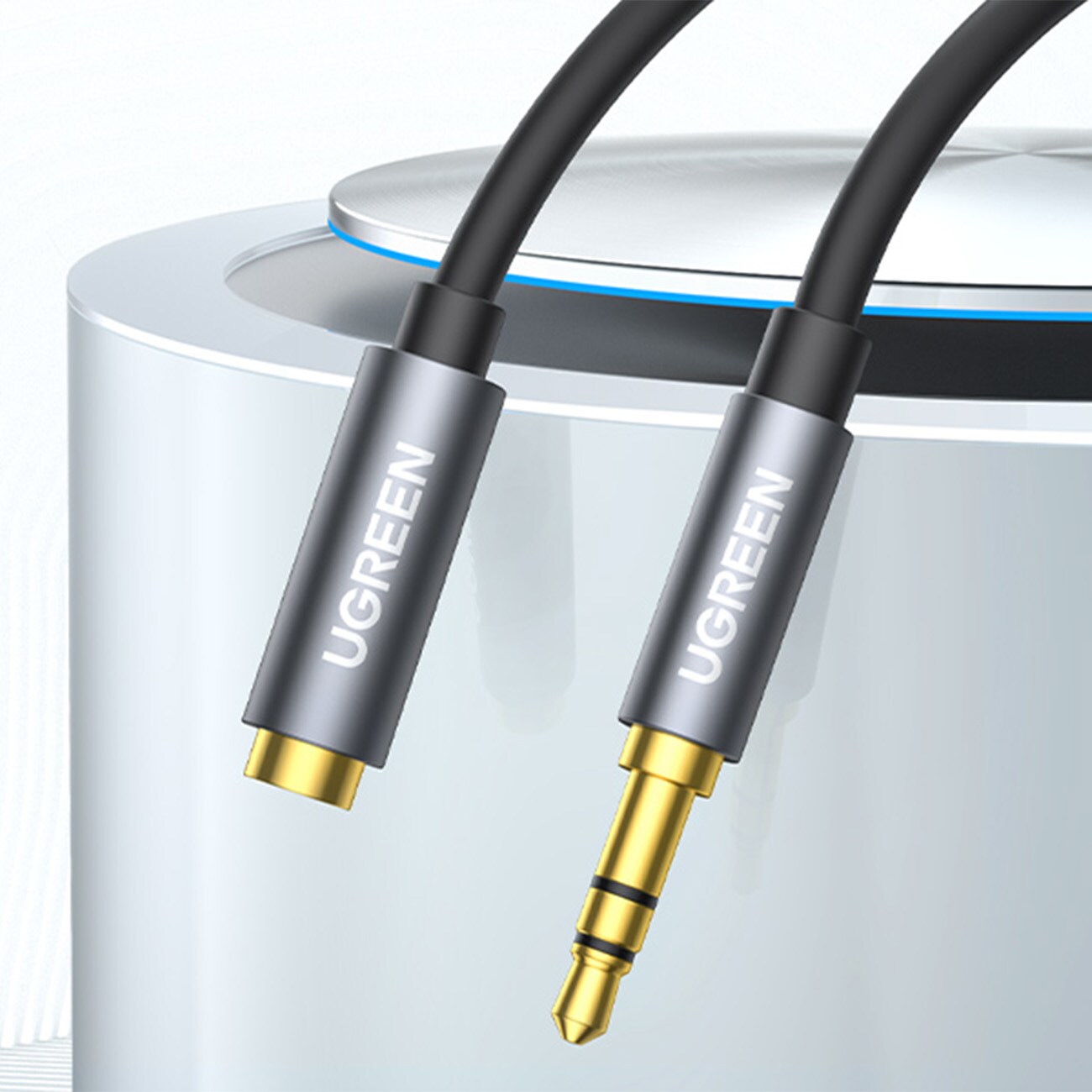 Ugreen AV118 10592-kabel, 3,5 mm minijack (hann) / 3,5 mm minijack (hunn), 1 m – sølv
