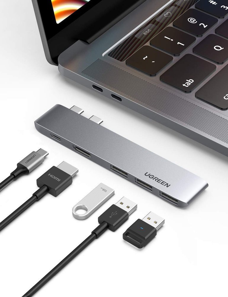 HUB Ugreen 60559 2x USB-C/USB-C PD (TB3, 100W, 4K60, 10Gbps) HDMI 4K30 3x USB 3.0 Gray