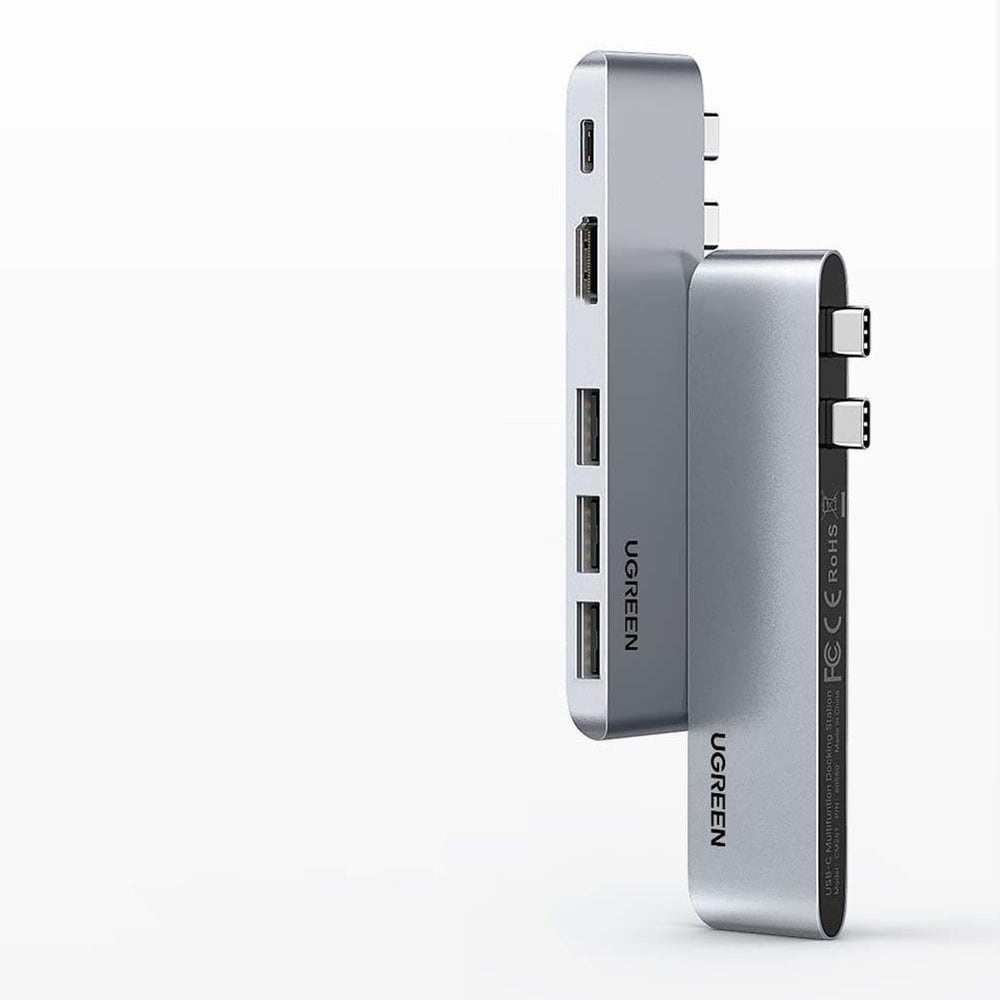 HUB Ugreen 60559 2x USB-C/USB-C PD (TB3, 100W, 4K60, 10Gbps) HDMI 4K30 3x USB 3.0 Gray