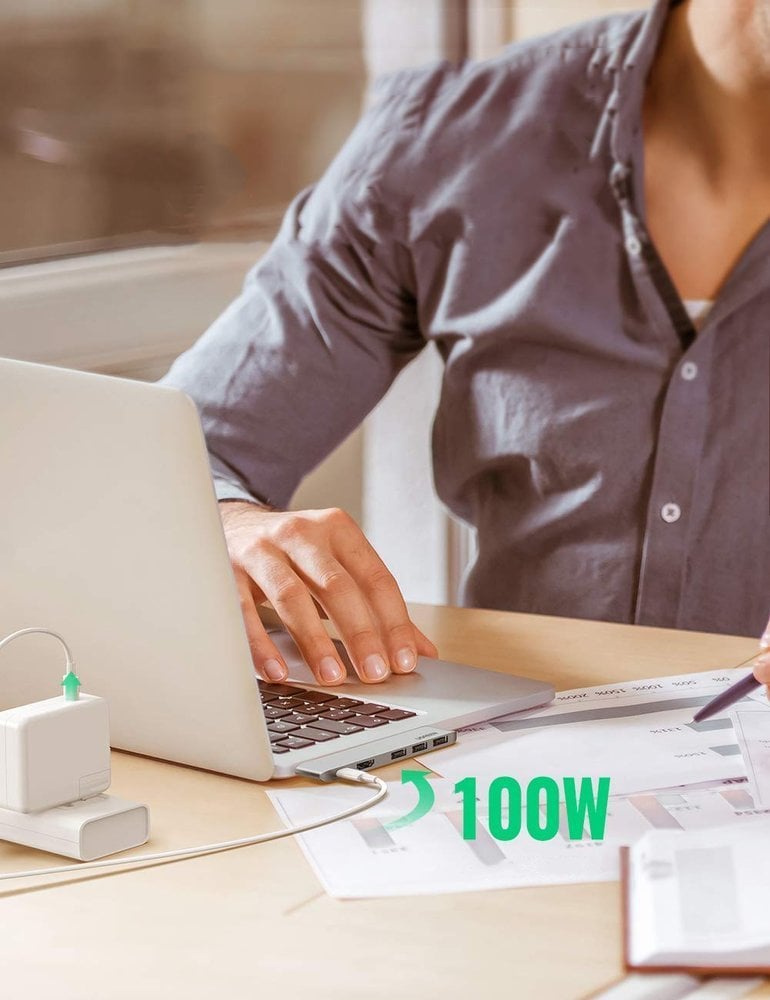 HUB Ugreen 60559 2x USB-C/USB-C PD (TB3, 100W, 4K60, 10Gbps) HDMI 4K30 3x USB 3.0 Gray