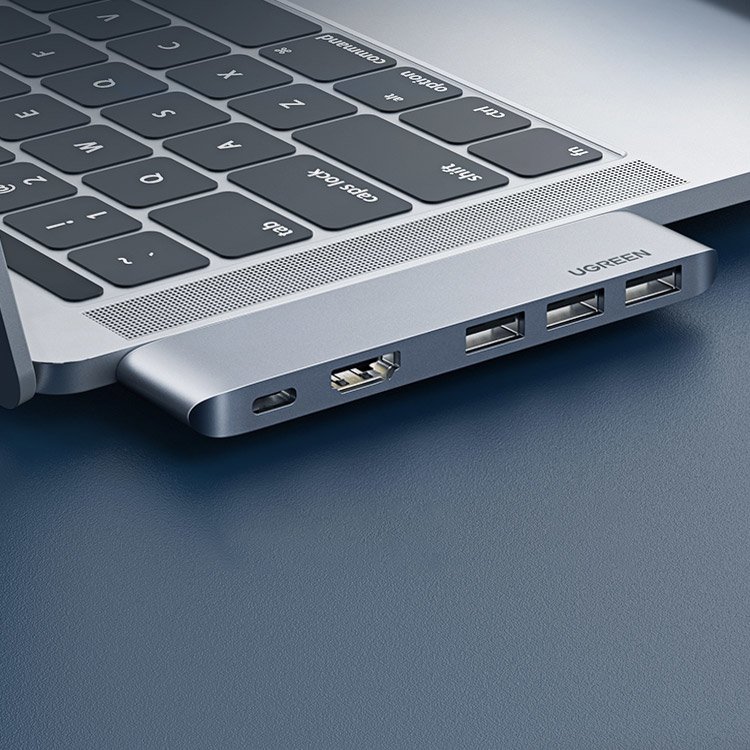 HUB Ugreen 60559 2x USB-C/USB-C PD (TB3, 100W, 4K60, 10Gbps) HDMI 4K30 3x USB 3.0 Gray