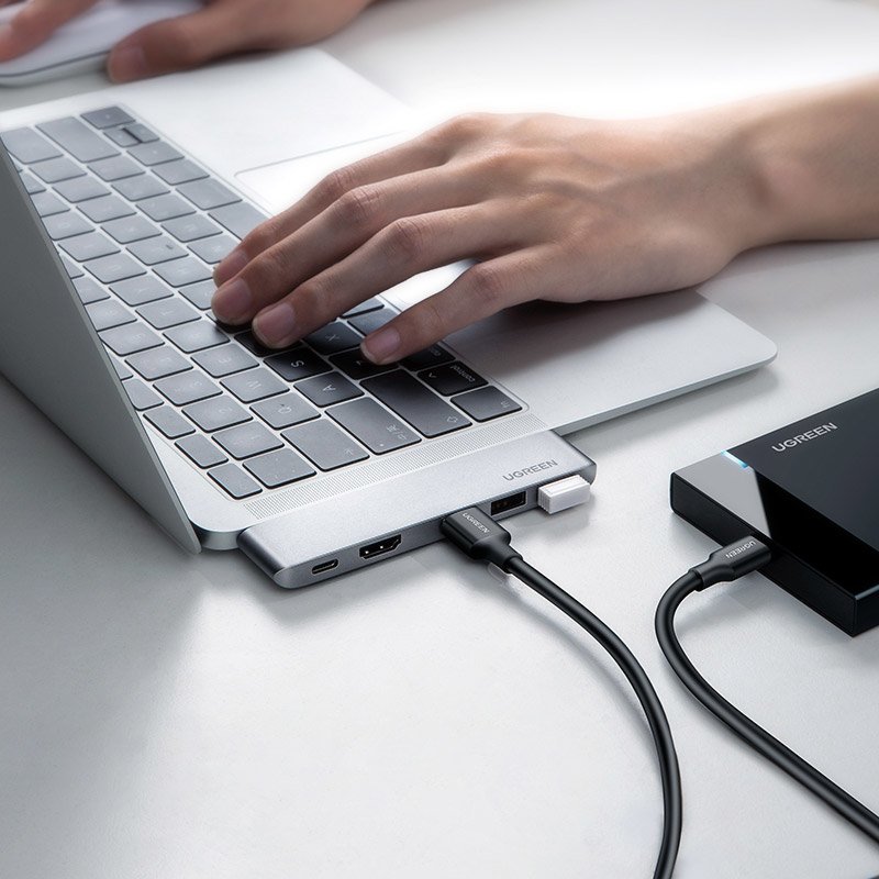 HUB Ugreen 60559 2x USB-C/USB-C PD (TB3, 100W, 4K60, 10Gbps) HDMI 4K30 3x USB 3.0 Gray