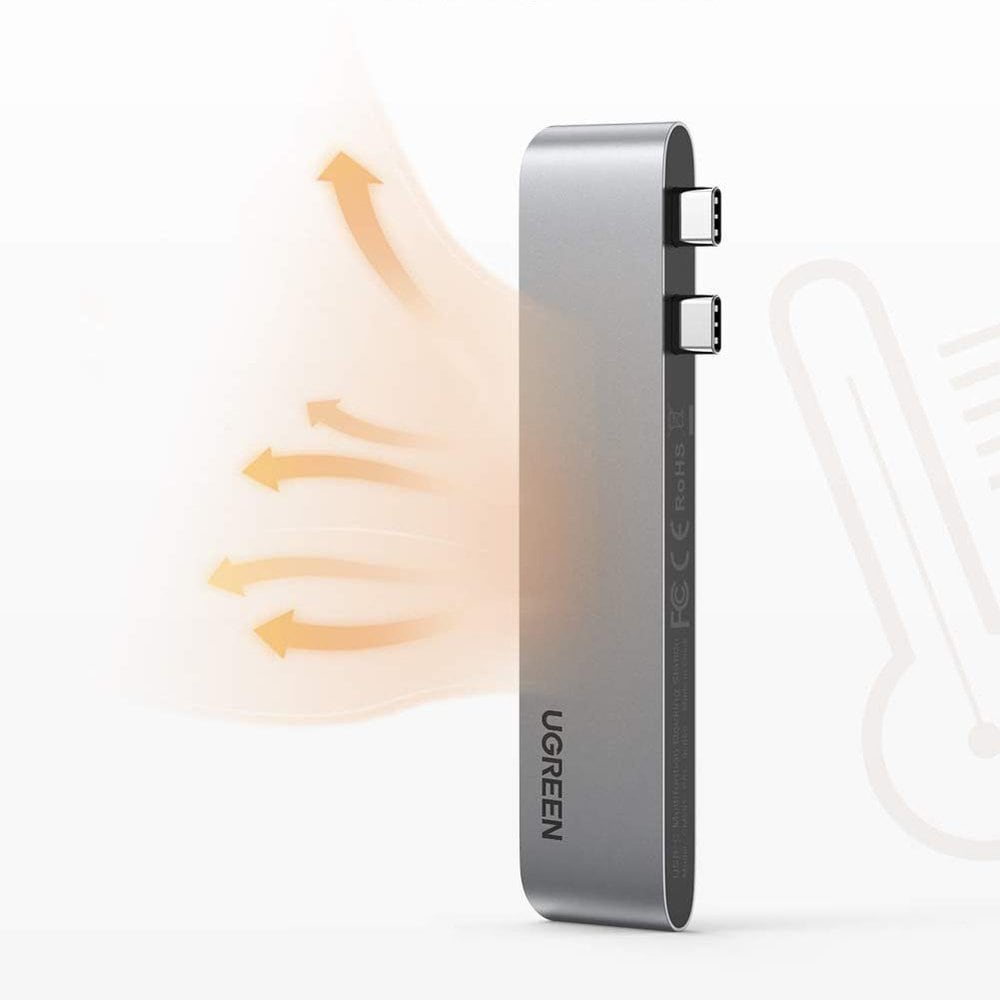 HUB Ugreen 60559 2x USB-C/USB-C PD (TB3, 100W, 4K60, 10Gbps) HDMI 4K30 3x USB 3.0 Gray