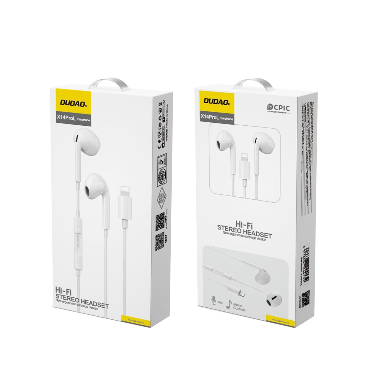 Dudao X14PROL-W1 Lightning-hodetelefoner – hvite / In-ear-hodetelefoner / Hodetelefoner med kabel