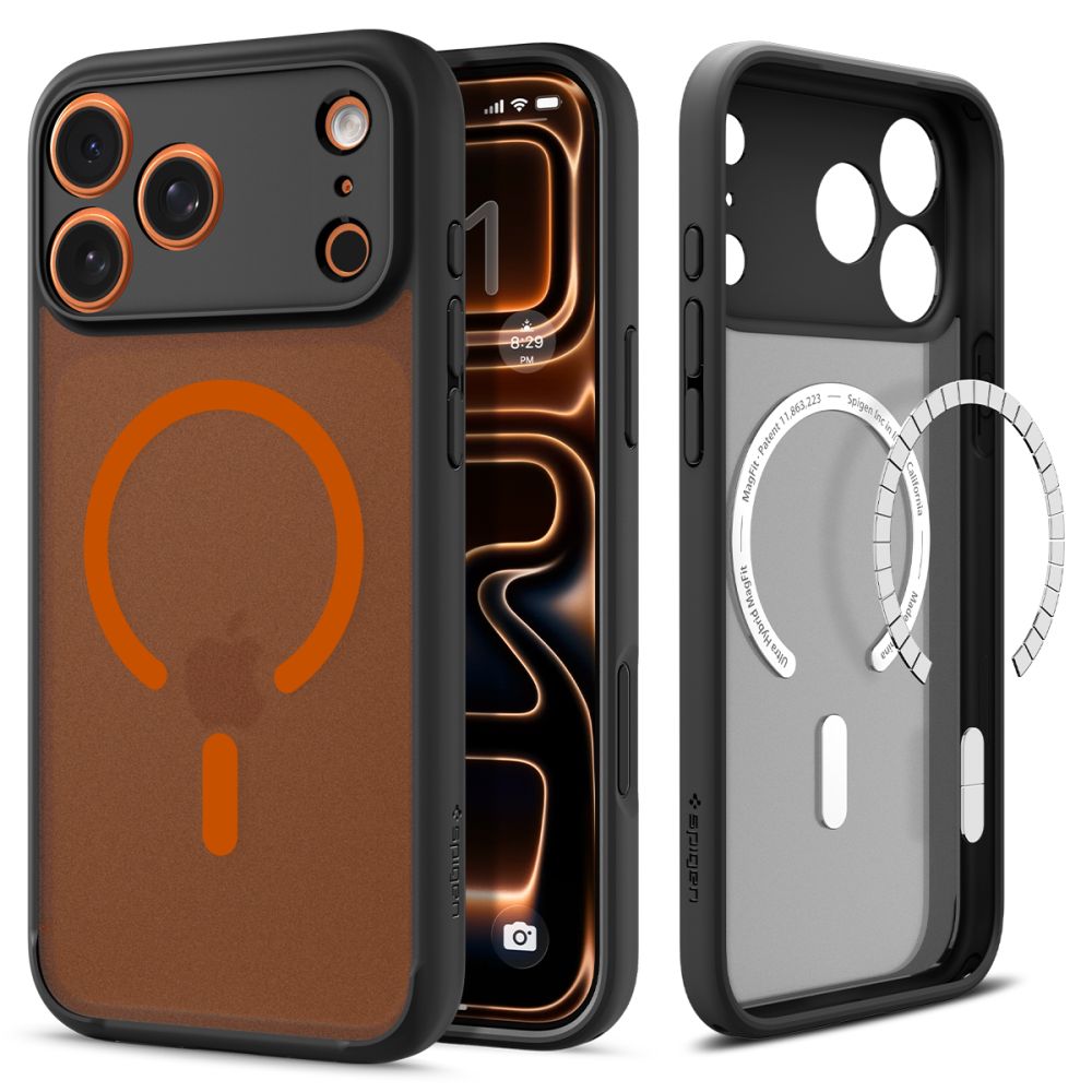 Spigen Ultra Hybrid MagSafe-etui til iPhone 17 Pro – svart og oransje