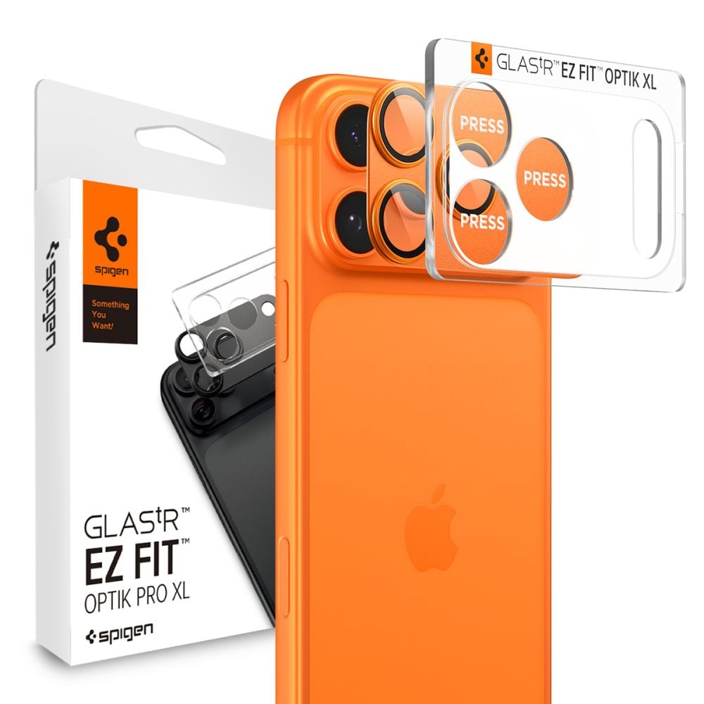 Spigen Optik Pro XL kameralinsglass til iPhone 17 Pro – oransje