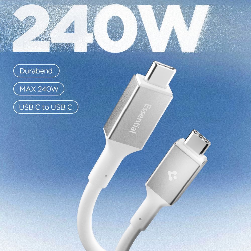 Spigen EB24012CC USB-C-kabel 240 W, 120 cm – hvit