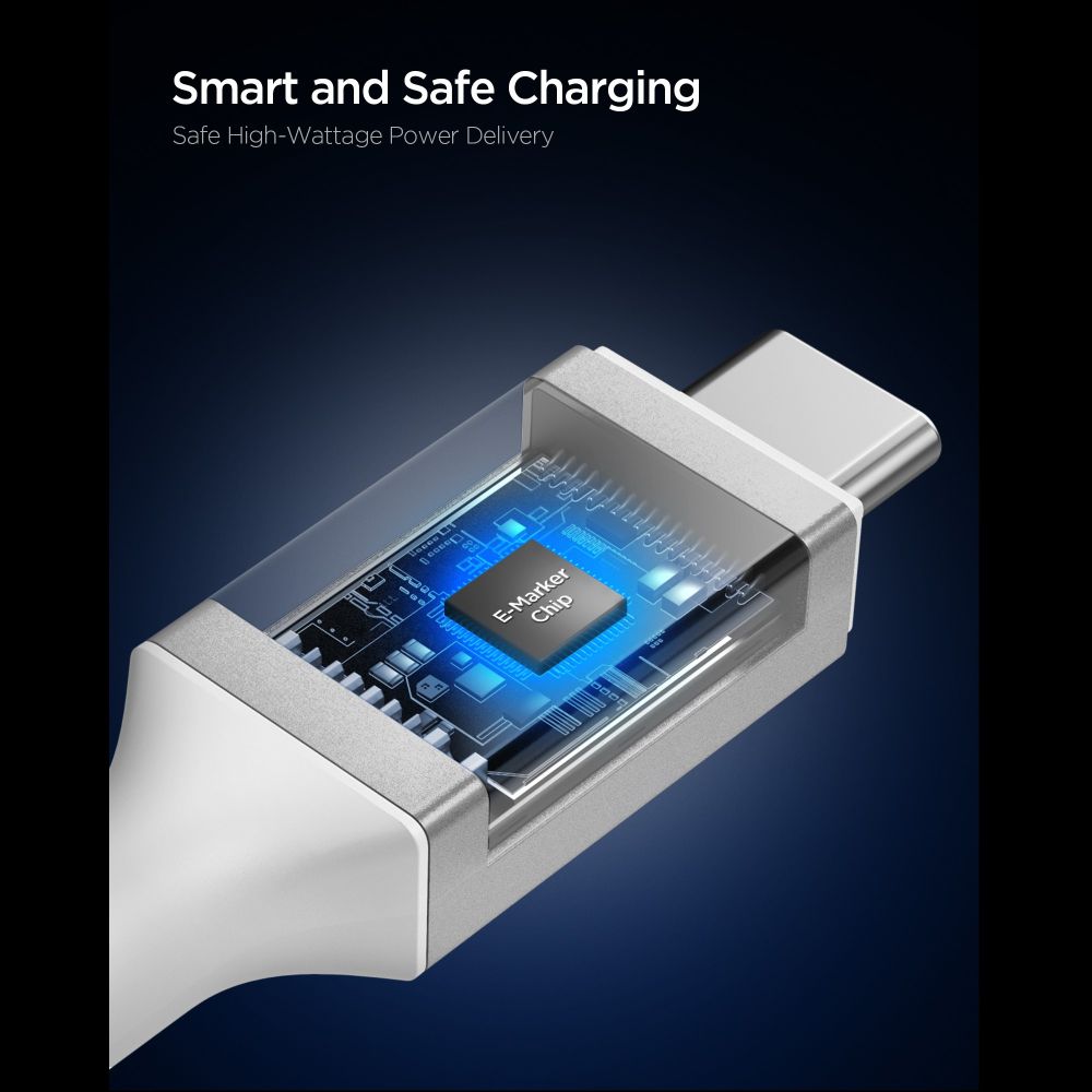 Spigen EB24012CC USB-C-kabel 240 W, 120 cm – hvit
