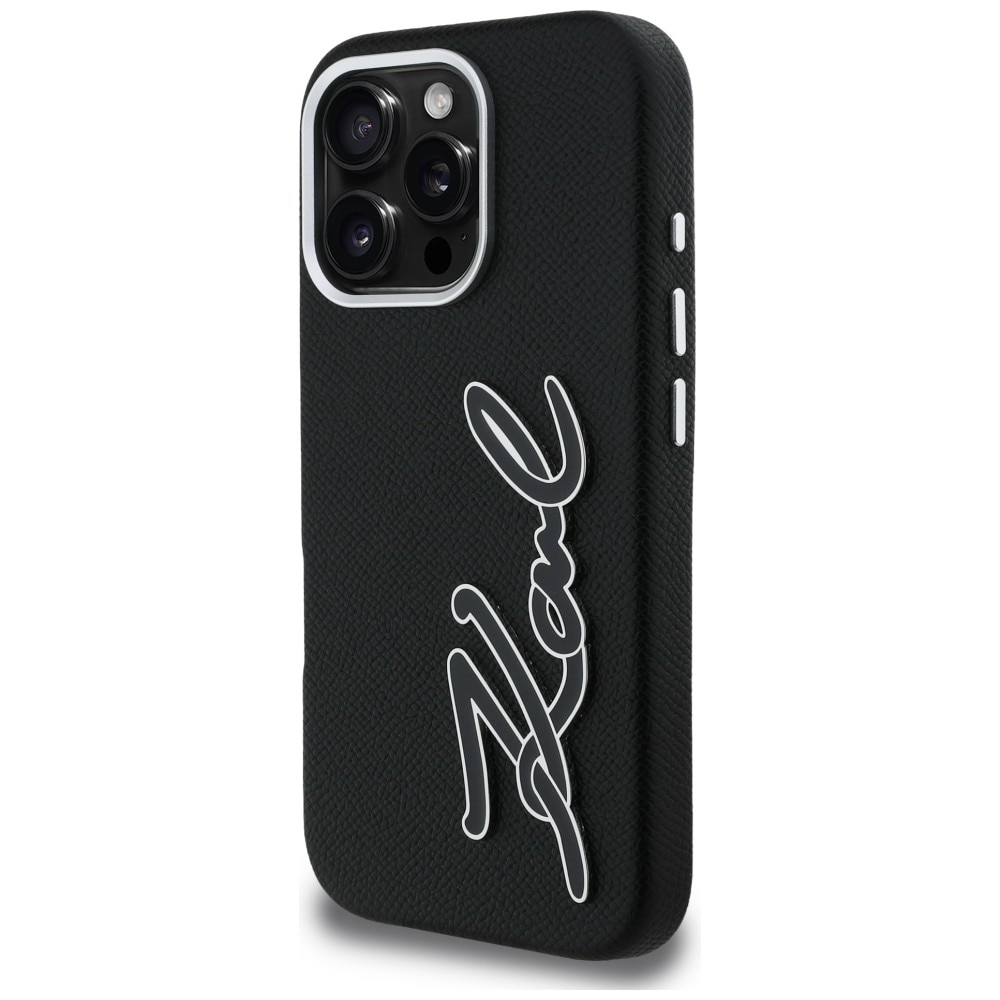 Karl Lagerfeld FW iPhone 16 Pro-etui med strukturert signaturlogo – svart