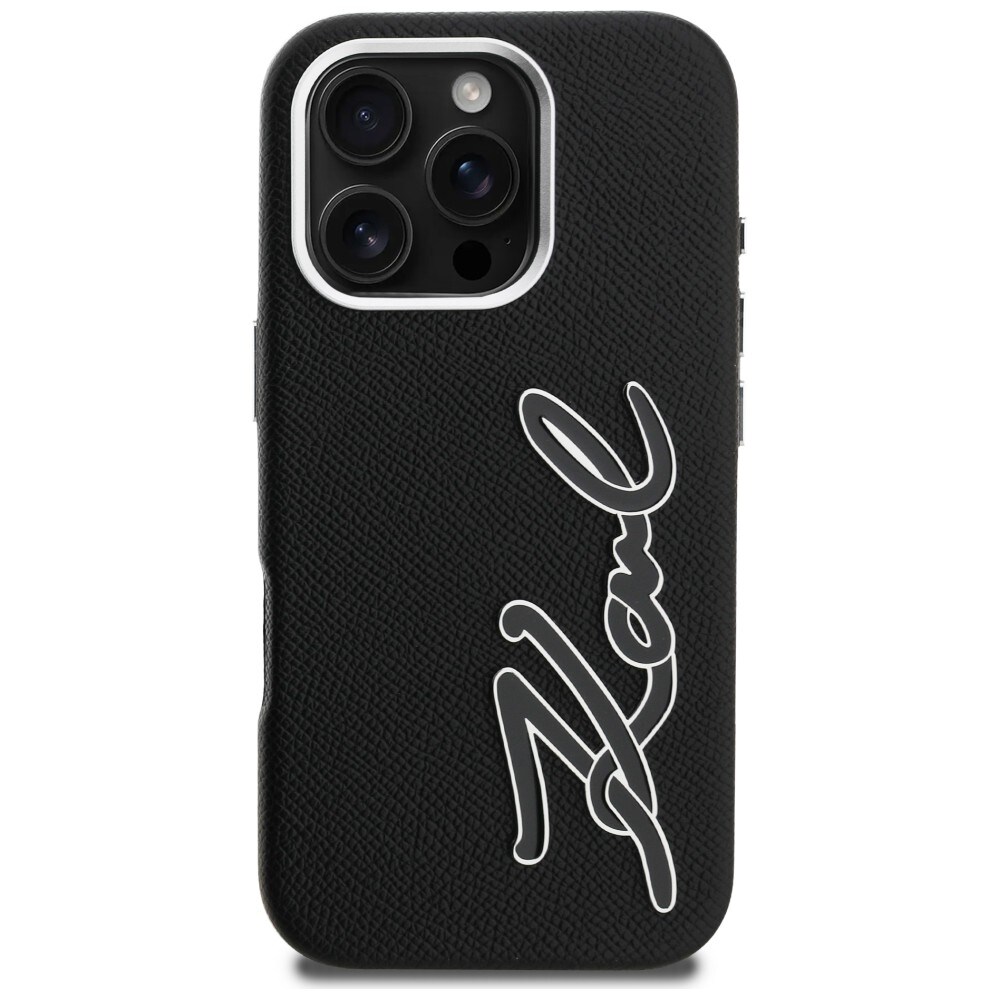 Karl Lagerfeld FW iPhone 16 Pro-etui med strukturert signaturlogo – svart