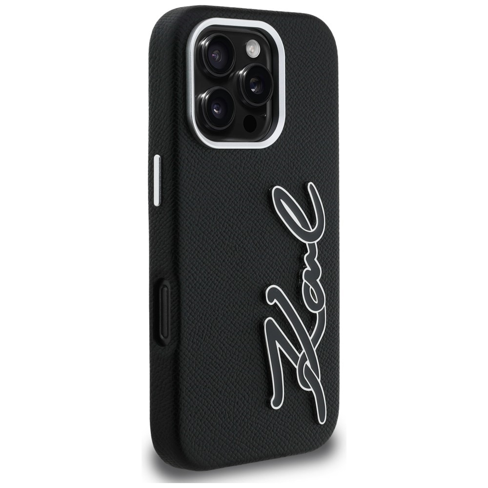 Karl Lagerfeld FW iPhone 16 Pro-etui med strukturert signaturlogo – svart