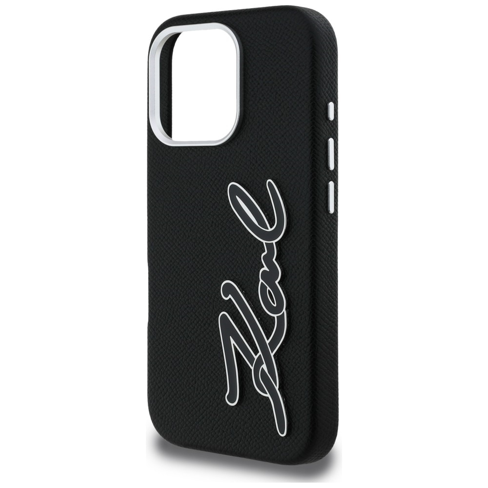 Karl Lagerfeld FW iPhone 16 Pro-etui med strukturert signaturlogo – svart