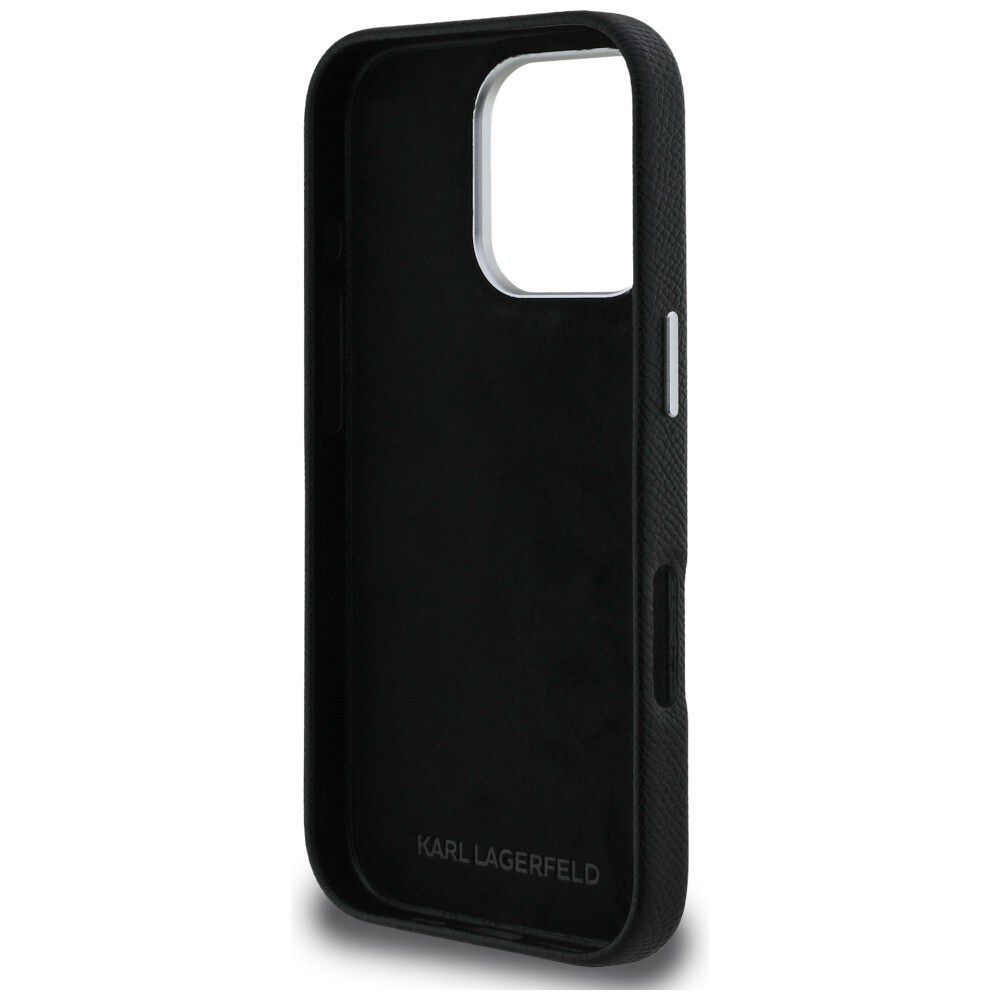 Karl Lagerfeld FW iPhone 16 Pro-etui med strukturert signaturlogo – svart
