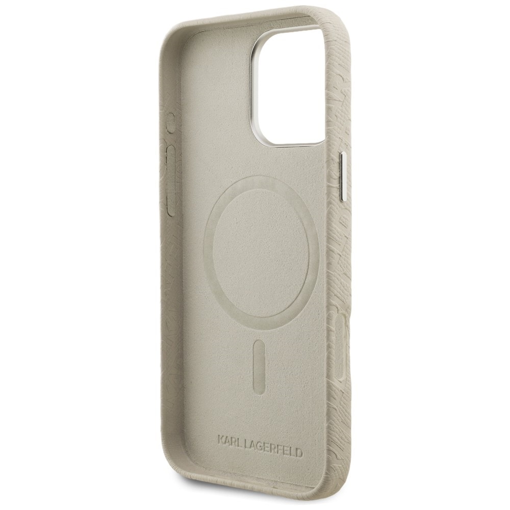Karl Lagerfeld FW «Stamped Karl» MagSafe-etui til iPhone 16 Pro – beige
