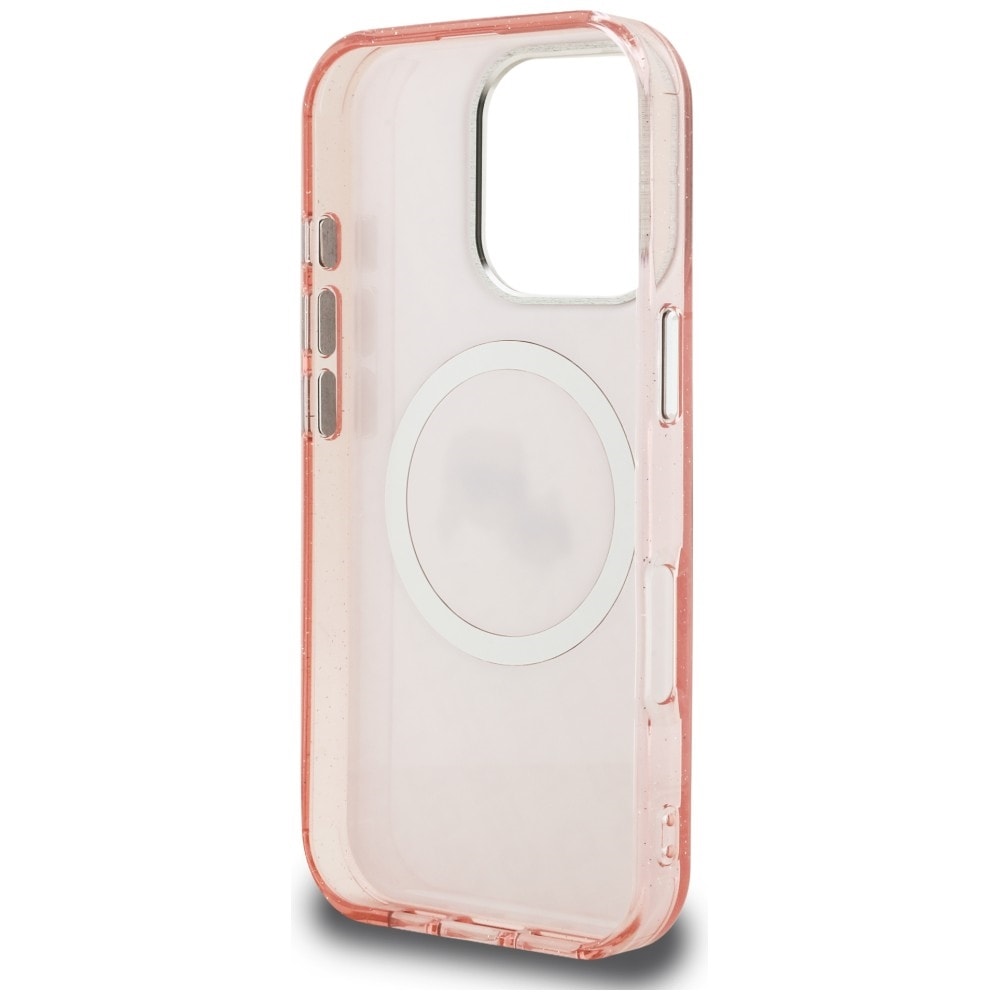 Karl Lagerfeld IML-glitter m. Karl & Choupette-hoder-logo, MagSafe-etui iPhone 16 Pro Max – rosa