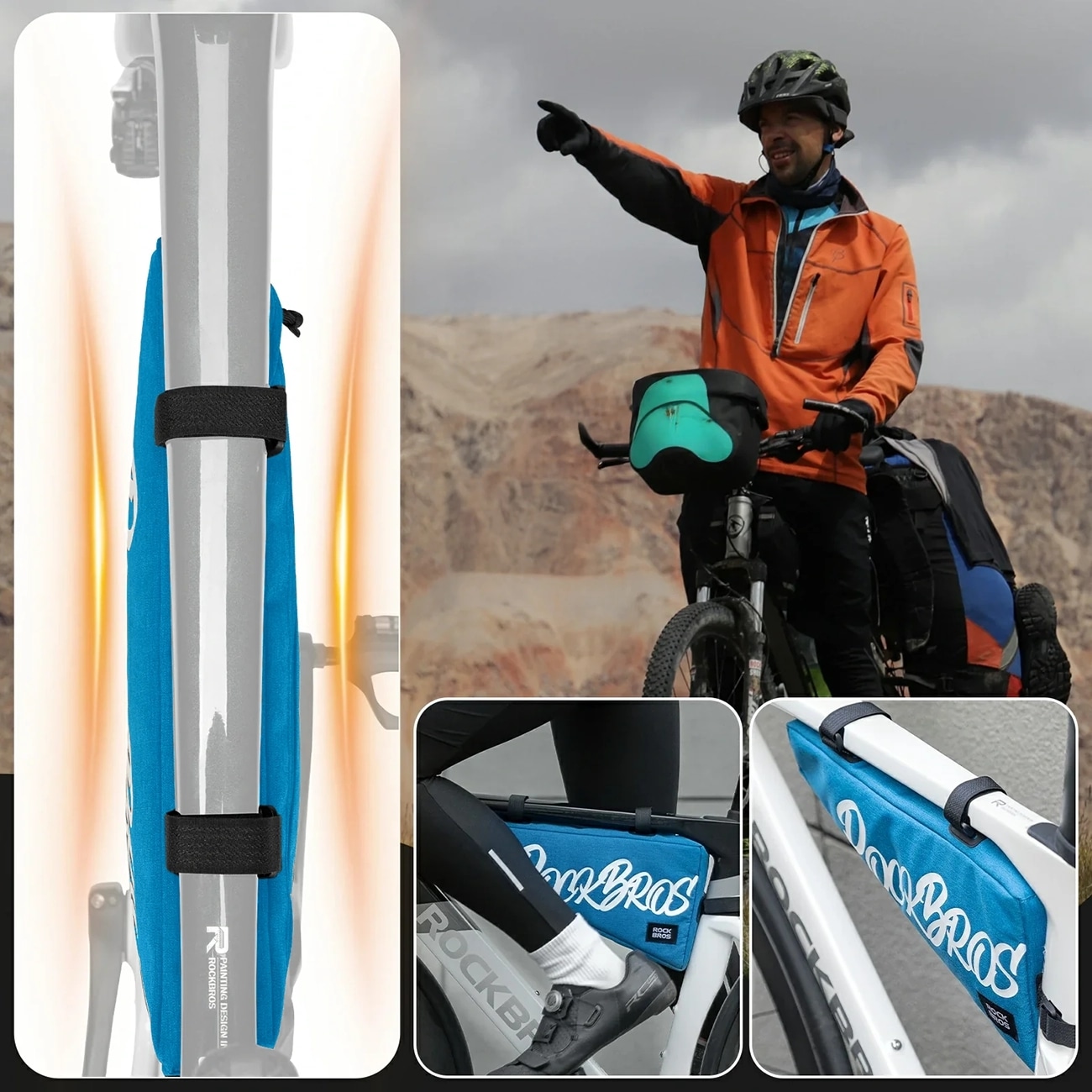 Rockbros G008 Flash Journey sykkelveske med trekantet ramme, XL, 1,9 l – blå