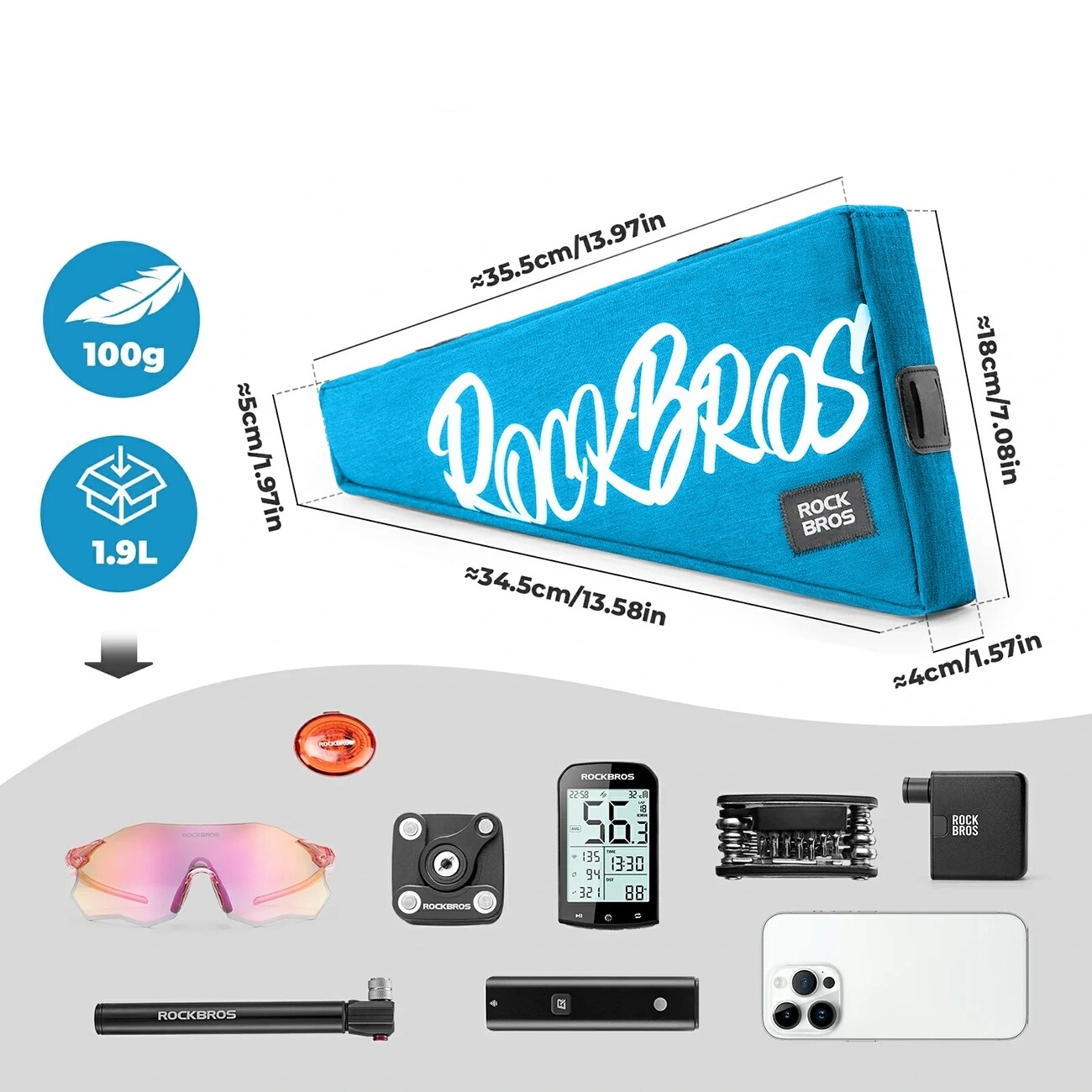 Rockbros G008 Flash Journey sykkelveske med trekantet ramme, XL, 1,9 l – blå