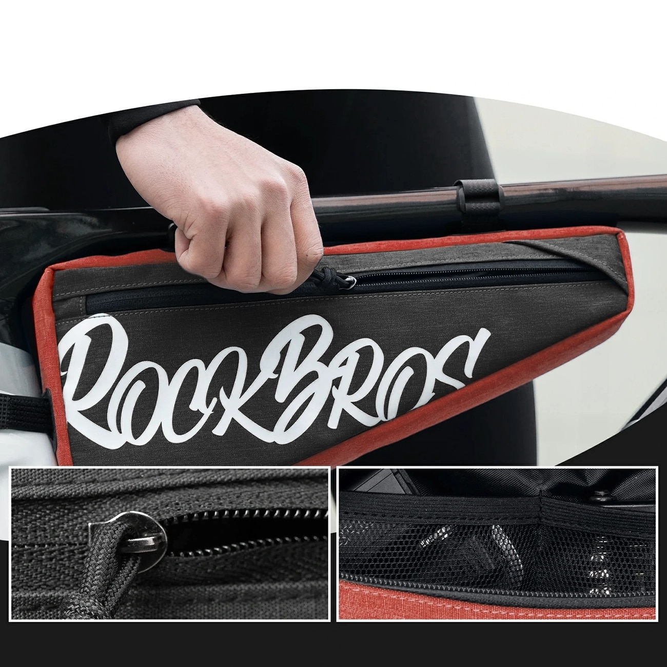 Rockbros G008 Flash Journey sykkelveske med trekantet ramme, XL, 1,9 l – svart og rød