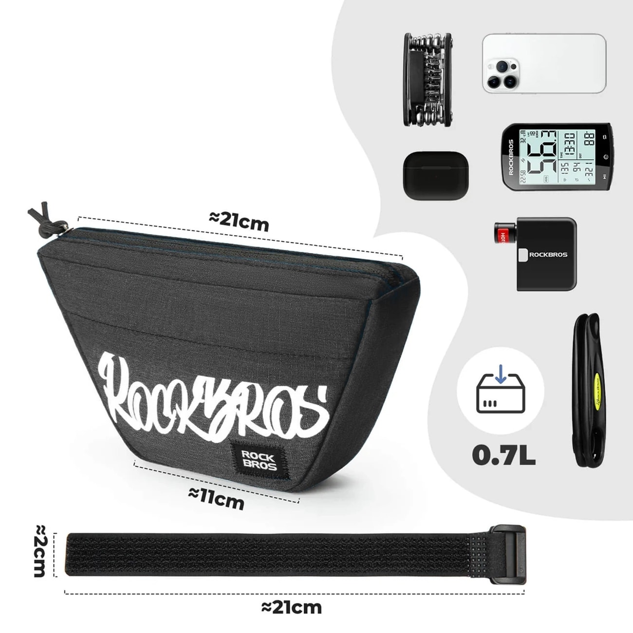 Rockbros G011 Flash Journey sykkelveske for trapesformet styre, 0,7 l – Svart