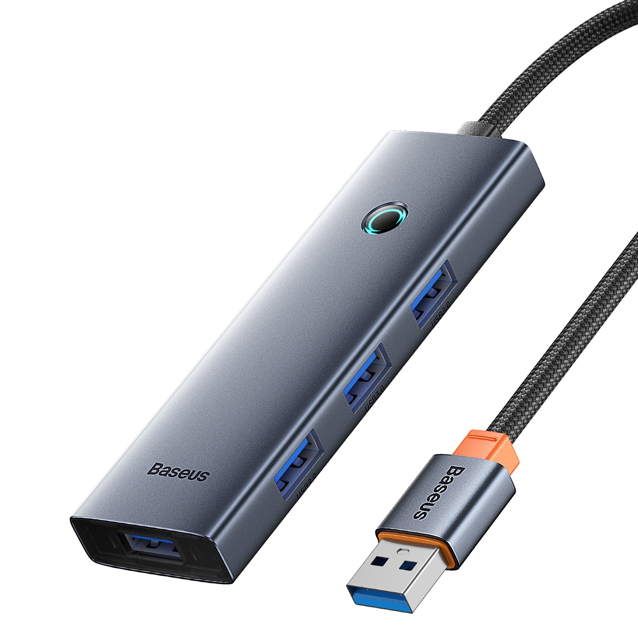 Baseus UltraJoy-serien USB-A-hub, 4xUSB-A 3.0, 1xUSB-C, 5 V, 50 cm – grå