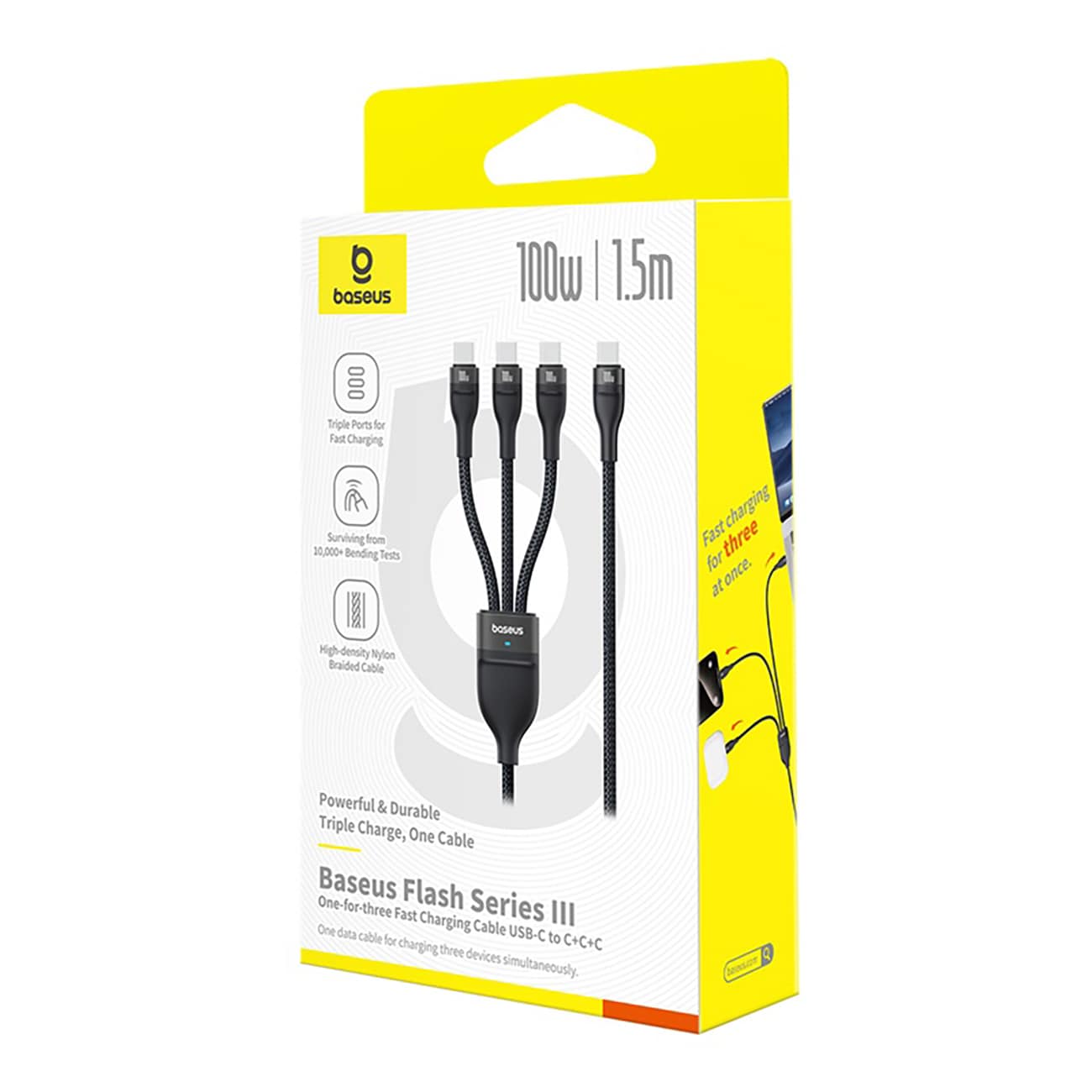 Baseus Flash 100 W 3-i-1 USB-C-kabel, 1,5 m – Svart / PD-kabel / Multikabel