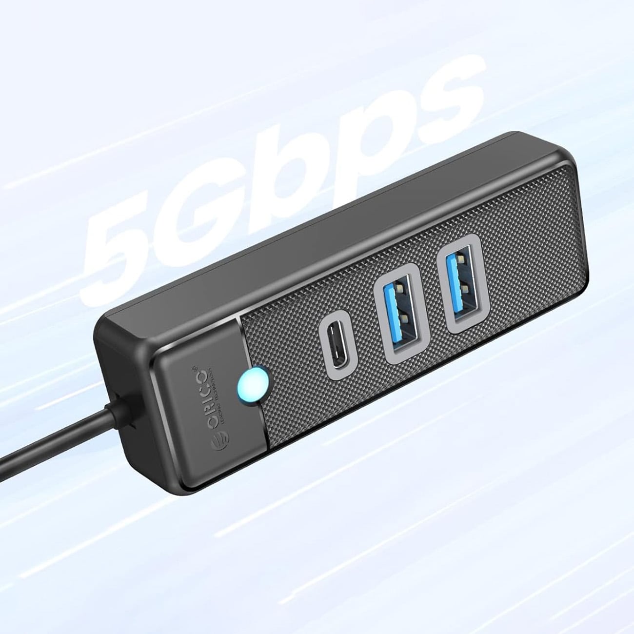 Orico PWC2U-U3 USB-hub med 3 porter: 2x USB-A 3.0, 1x USB-C 3.0, 1,8 m – svart