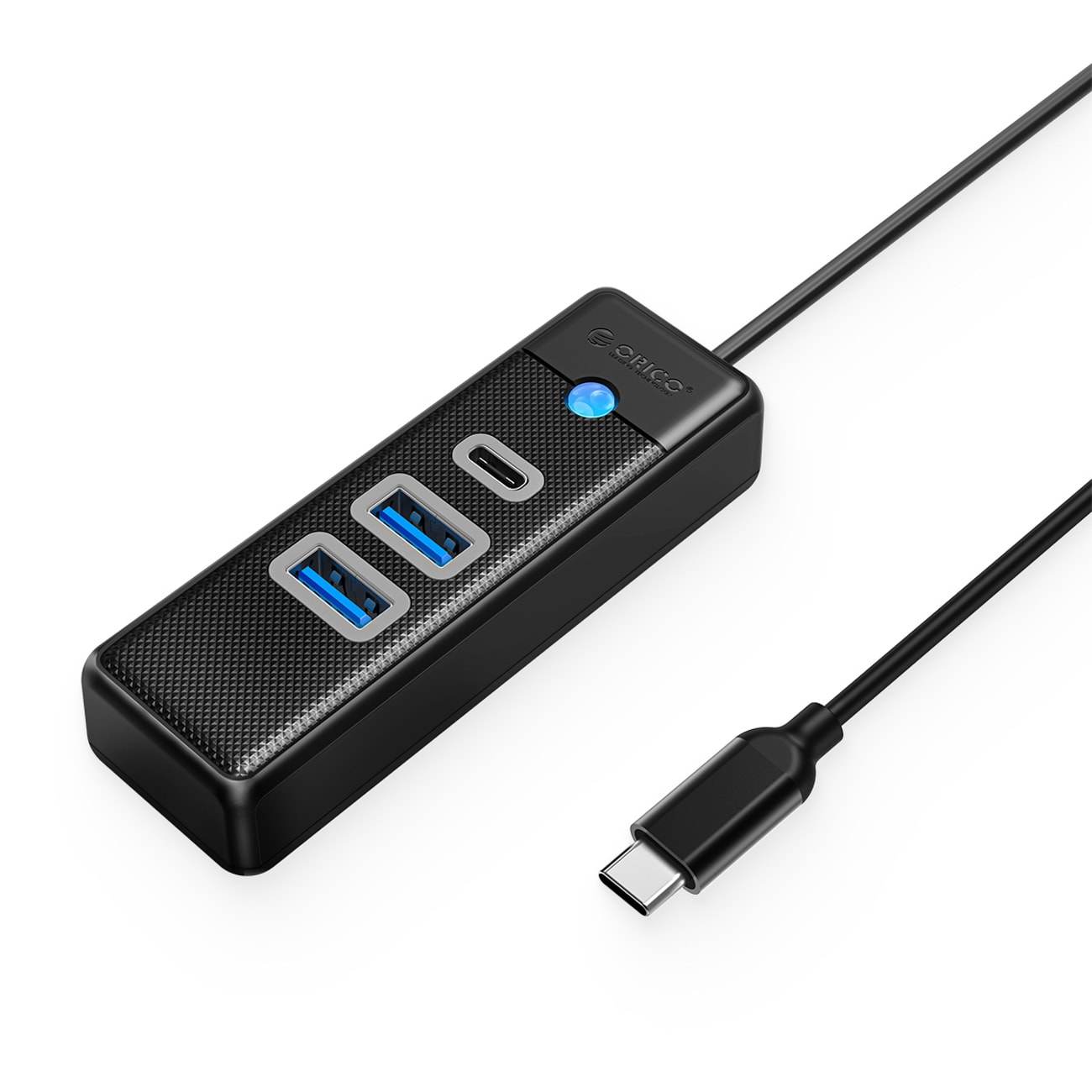 Orico PWC2U-C3 USB-hub med 3 porter: 2x USB-A 3.0, 1x USB-C 3.0, 0,5 m – svart