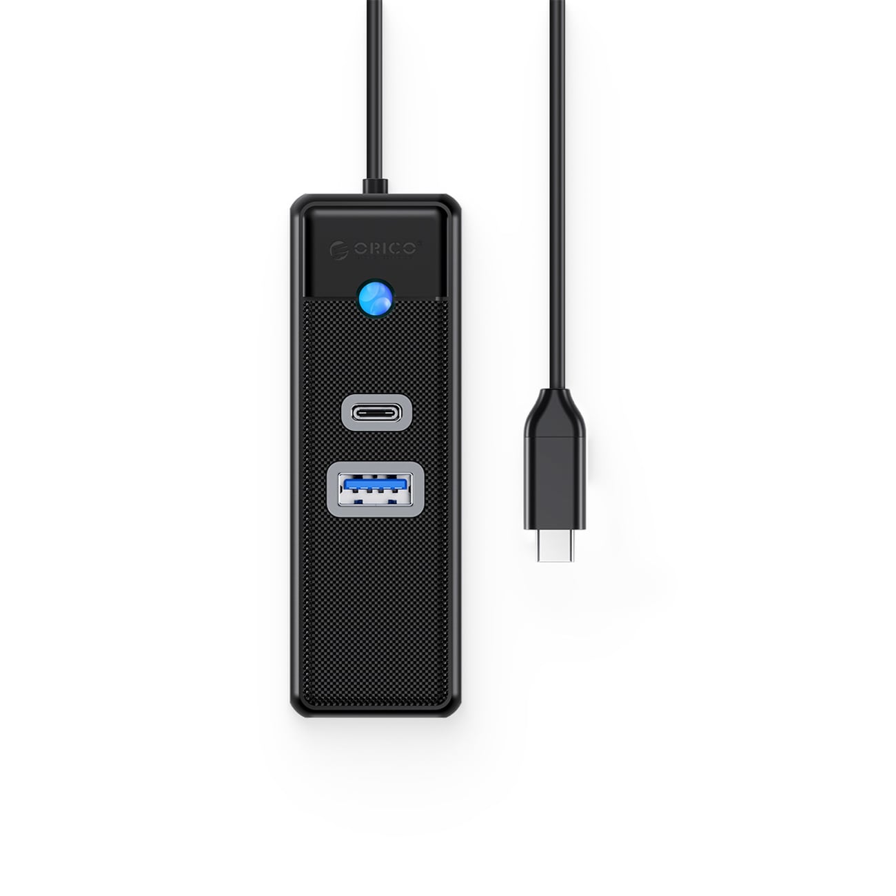 Orico PWCUR-C3 USB-hub med 3 porter: USB-A 3.0, USB-C 3.0, RJ45 Gigabit, 1,8 m – svart