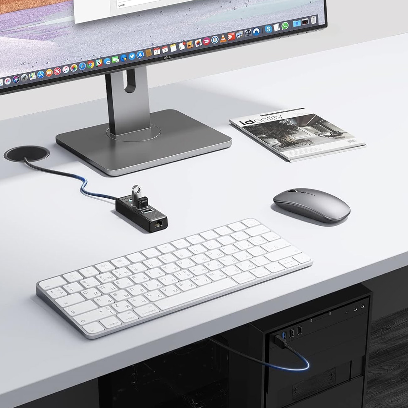 Orico PW3UR25-U3 USB-hub med 4 porter: 3 x USB-A 3.0 og 1 x RJ45 2,5G Ethernet, 0,5 m – svart