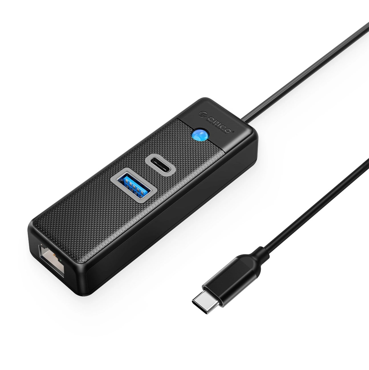 Orico PW3UR25-C3 USB-hub 3 porter: USB-A 3.0, USB-C 3.0, RJ45 2,5G, 0,5 m – svart