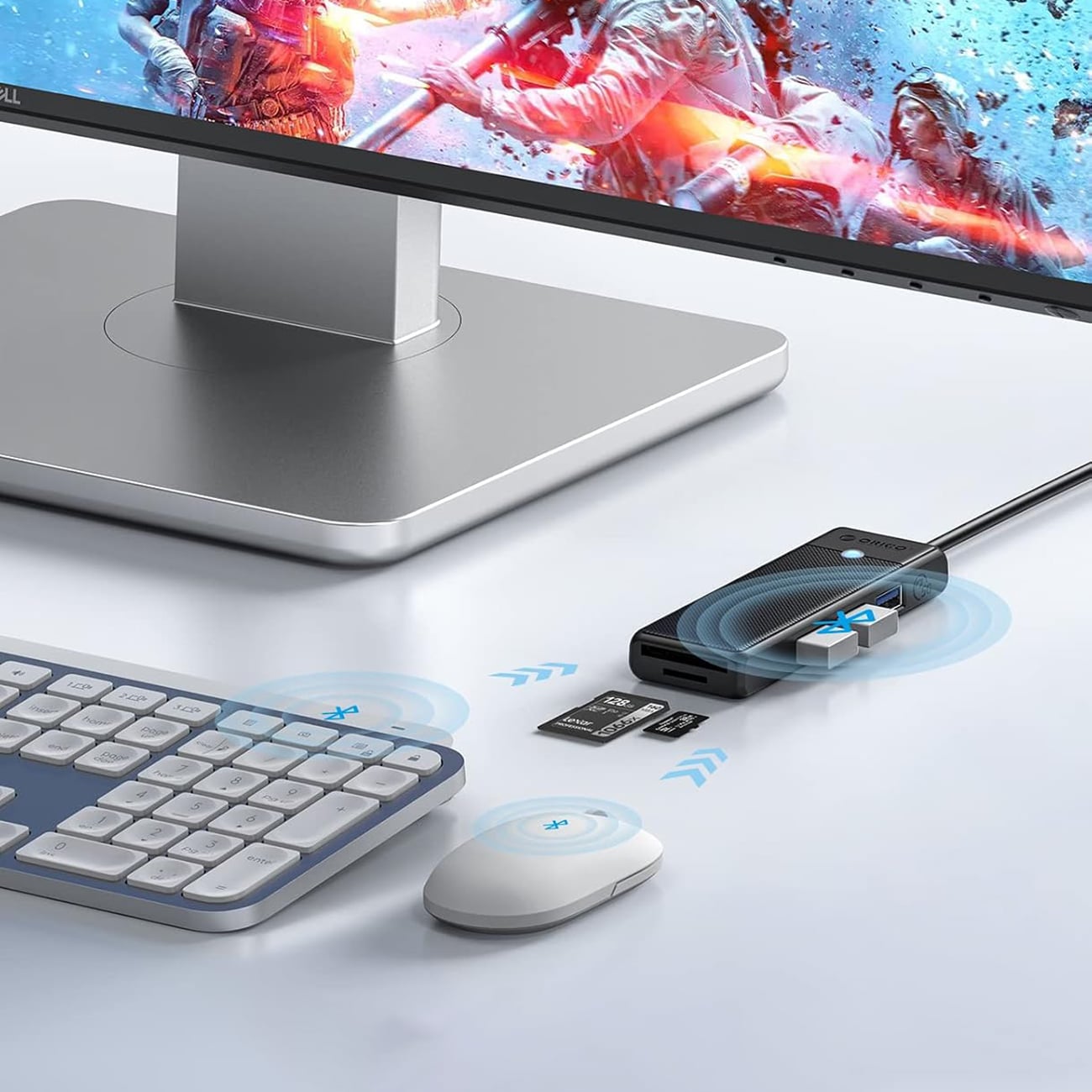 Orico PAPW3AT-U3 USB-hub med 4 porter (3x USB-A 3.0) og microSD/SD-kortleser, 1 m – svart