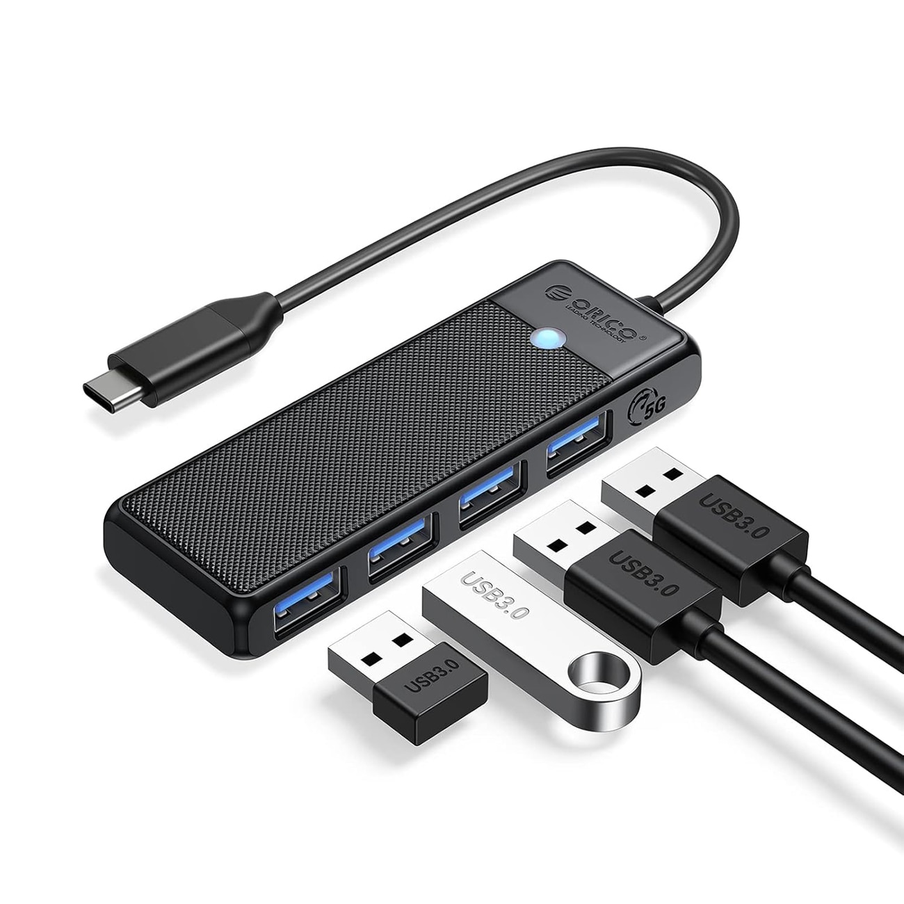 Orico PAPW4A-C3 USB-hub med 4 porter (4x USB-A 3.0), 0,15 m – svart