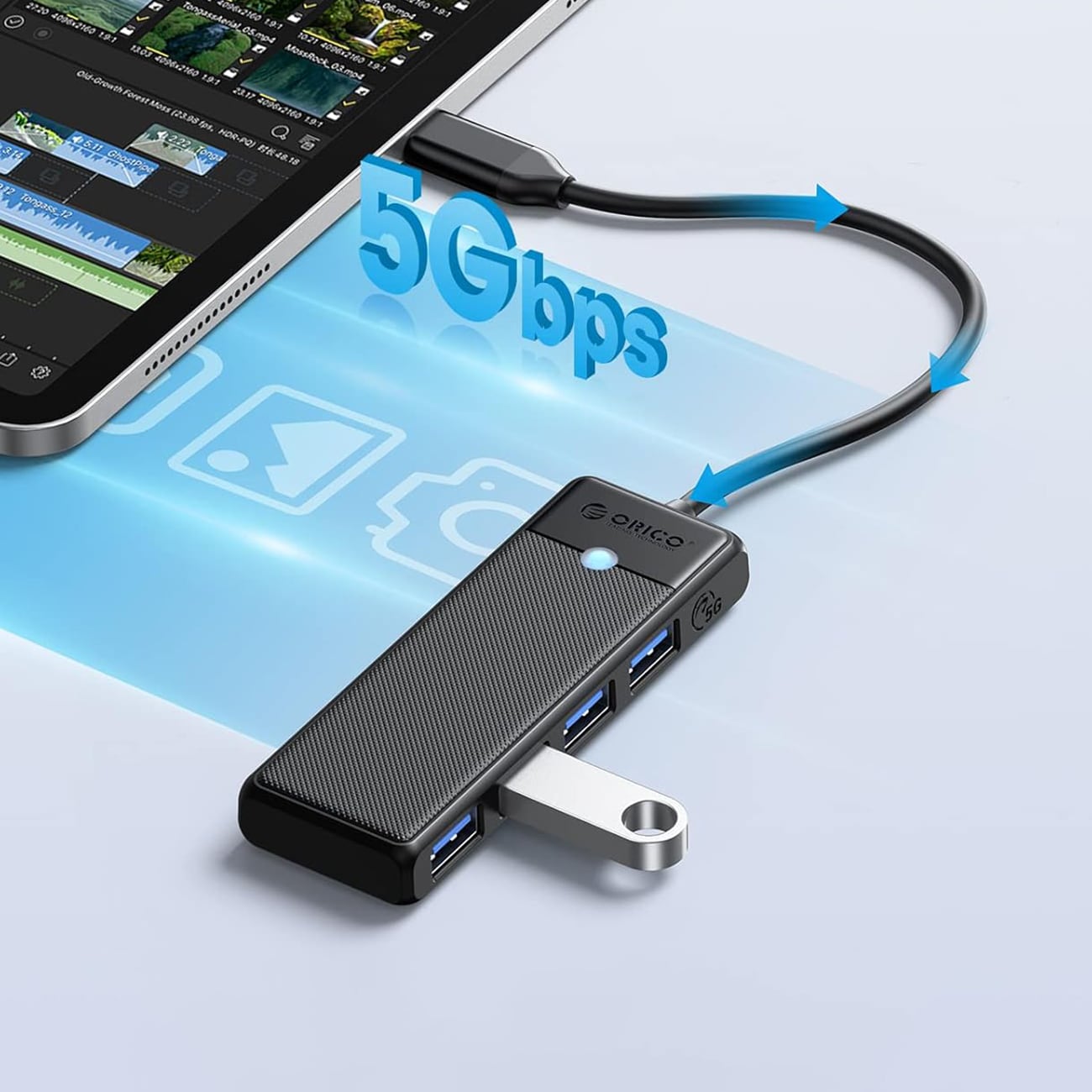 Orico PAPW4A-C3 USB-hub med 4 porter (4x USB-A 3.0), 0,15 m – svart