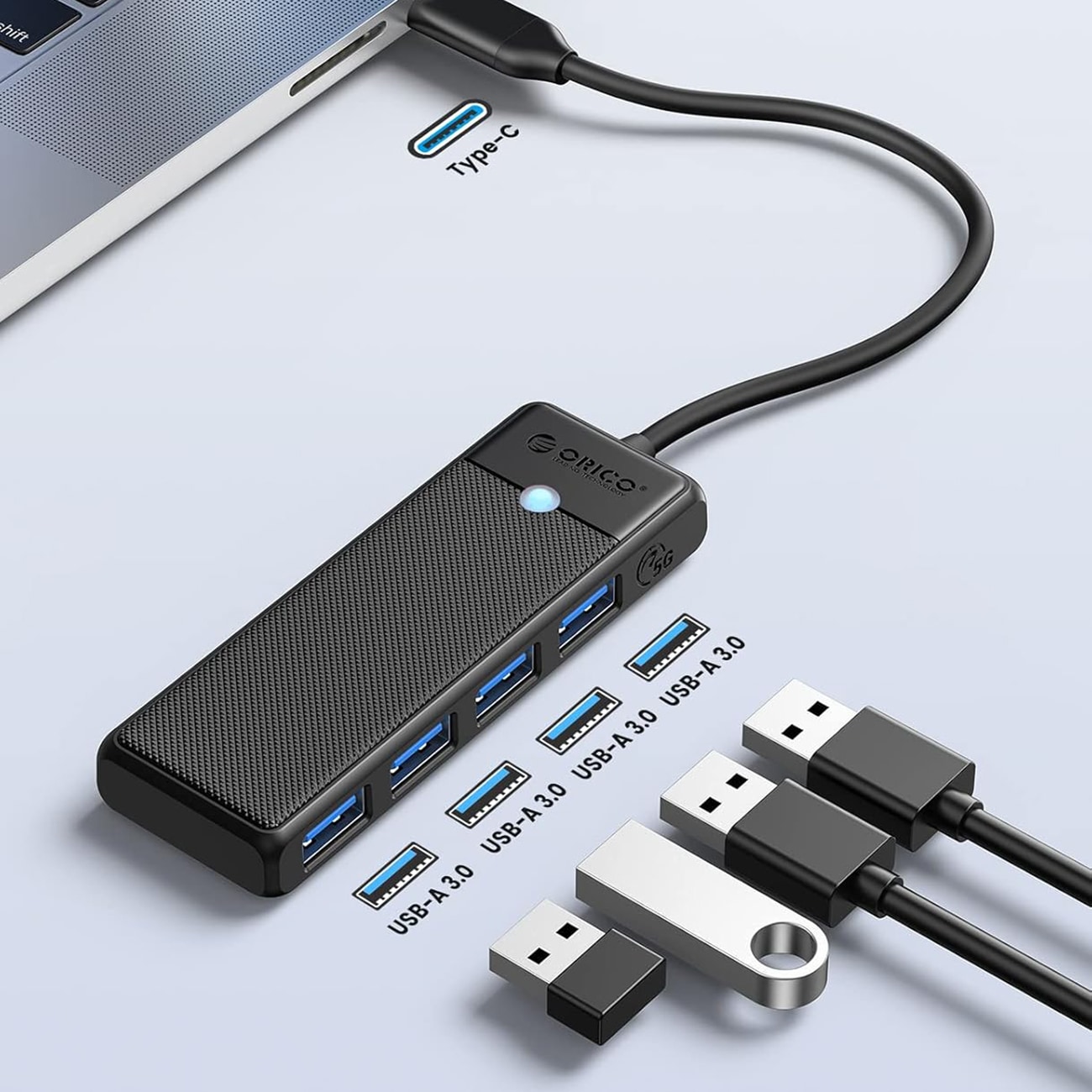 Orico PAPW4A-C3 USB-hub med 4 porter (4x USB-A 3.0), 0,15 m – svart